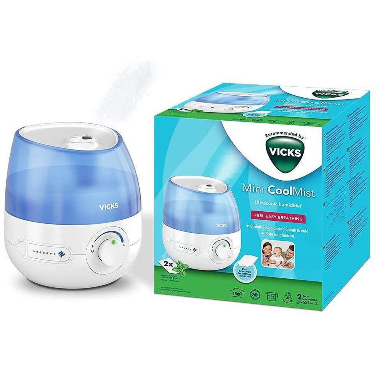 Vicks VUL525E1 Mini Cool Mist Ultrasonic Humidifier New Version - 0.5 Gallon Tank, Blue - Healthxpress.ie