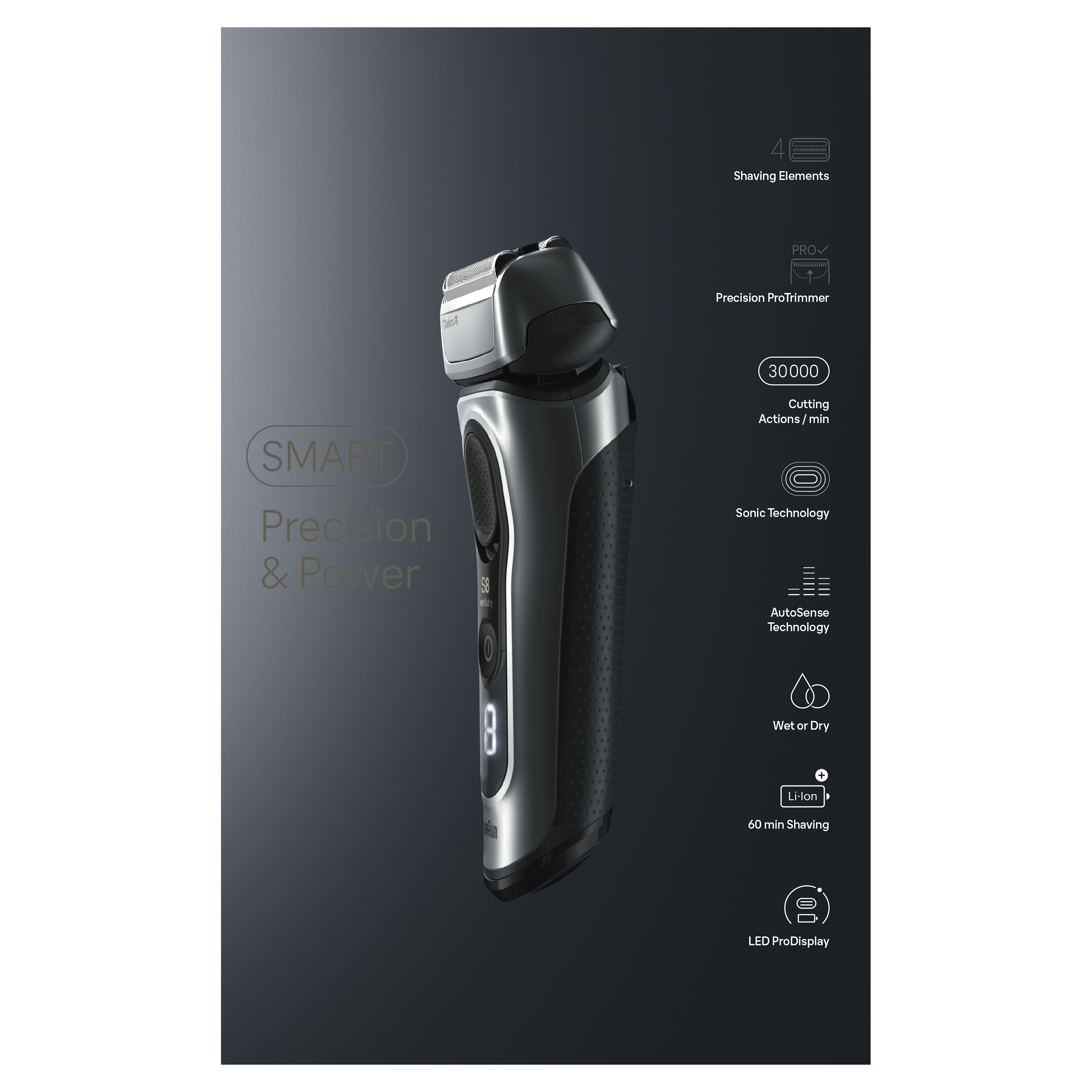 Braun Series 8 Electric Shaver for Men, 4+1 Wet & Dry Electric Razor 8567cc, Silver