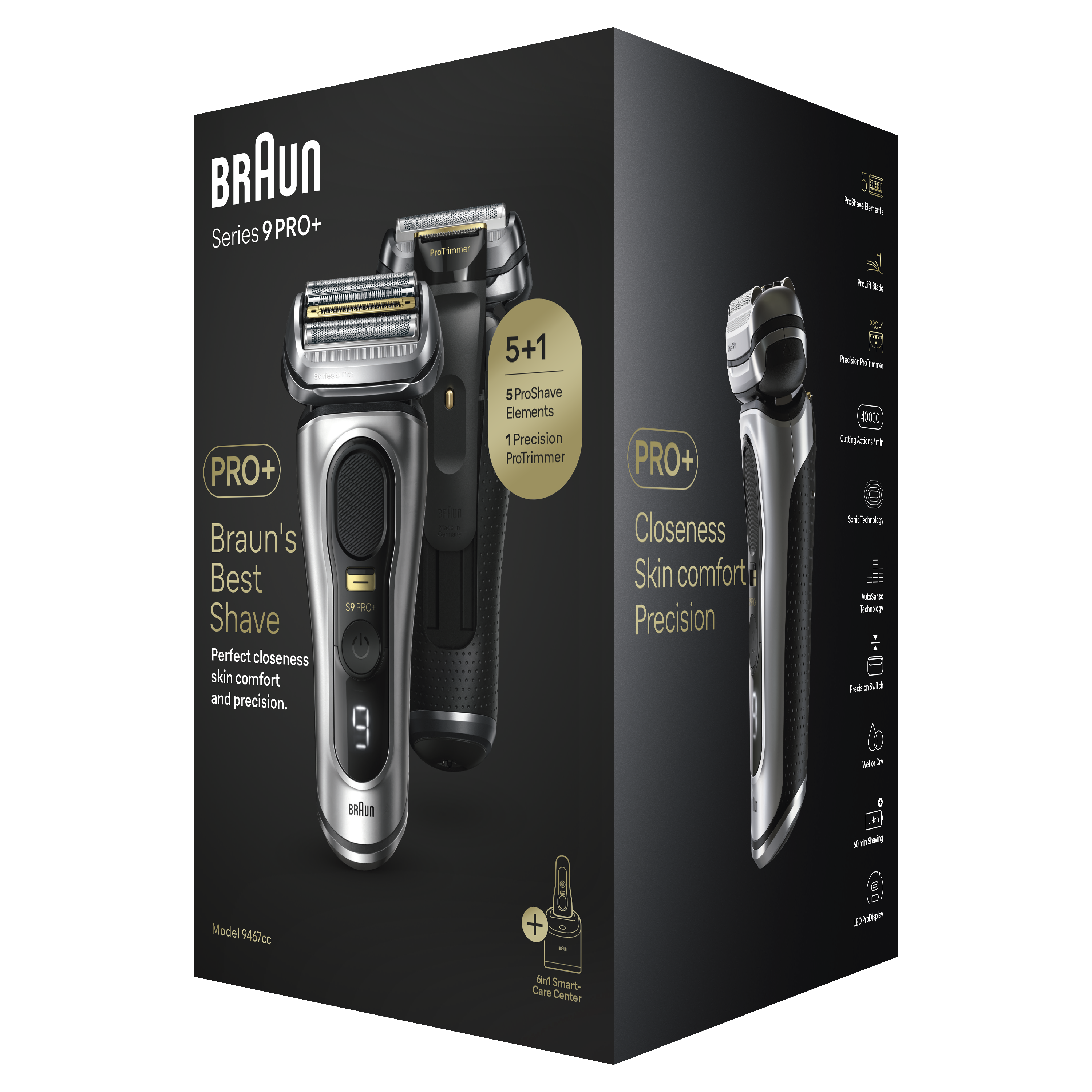 Braun Series 9 Pro + 9467cc Electric Shaver for Men, 4+1 Head with ProLift Trimmer