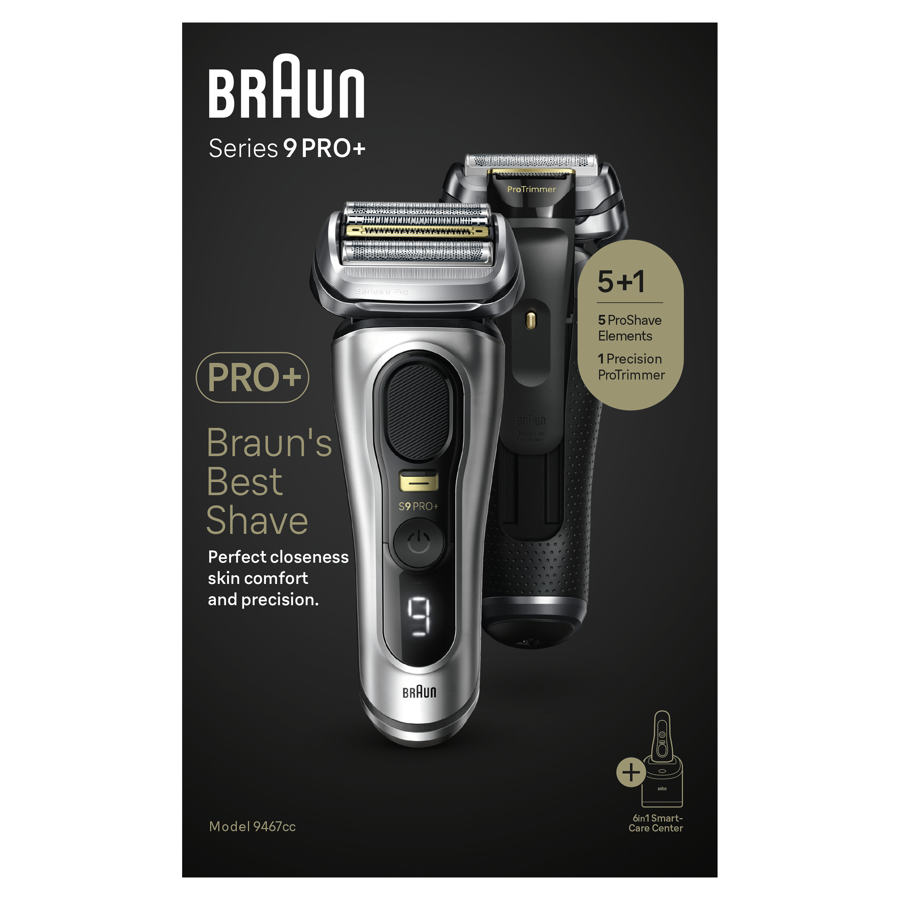 Braun Series 9 Pro + 9467cc Electric Shaver for Men, 4+1 Head with ProLift Trimmer