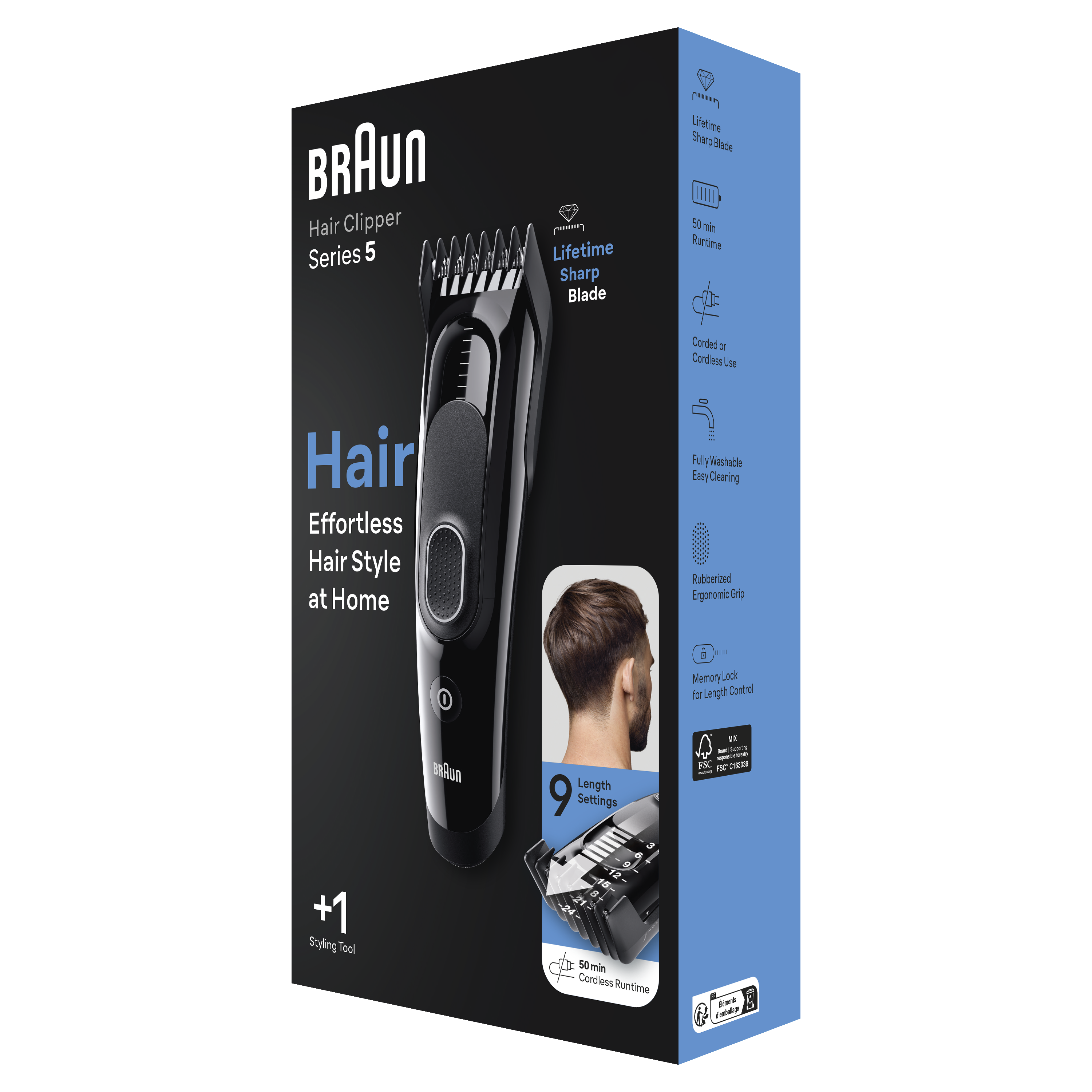 Braun Hair Clipper Series 5 HC5310 with 9 Length Settings & 1 Comb