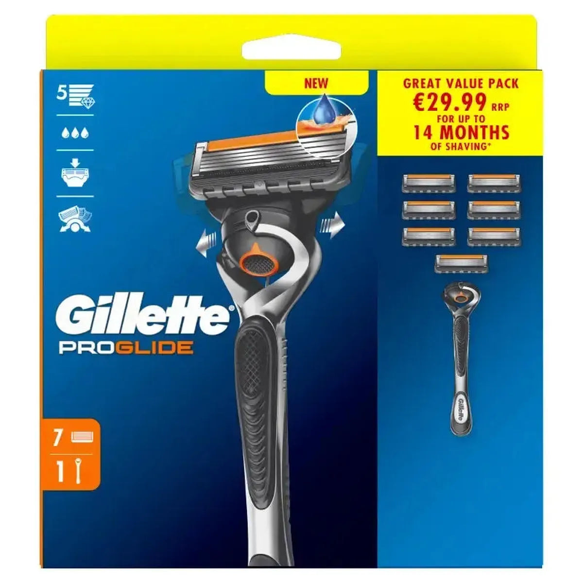 Gillette ProGlide Men’s Razor Blade Refills, 7 blades + razor with 5 Anti-Friction Blades for a Close, - Healthxpress.ie