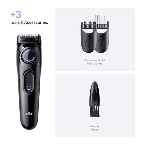 BRAUN Series 3 BT3520 Beard Trimmer with 3 x Styling Tools and 40 Lengths - Black