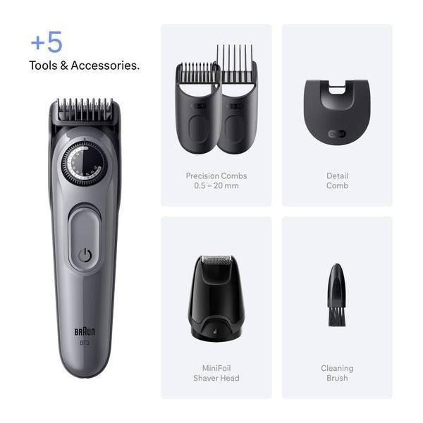 BRAUN Series 3 BT3560 Beard Trimmer with 5 x Styling Tools and 40 Lengths - Grey