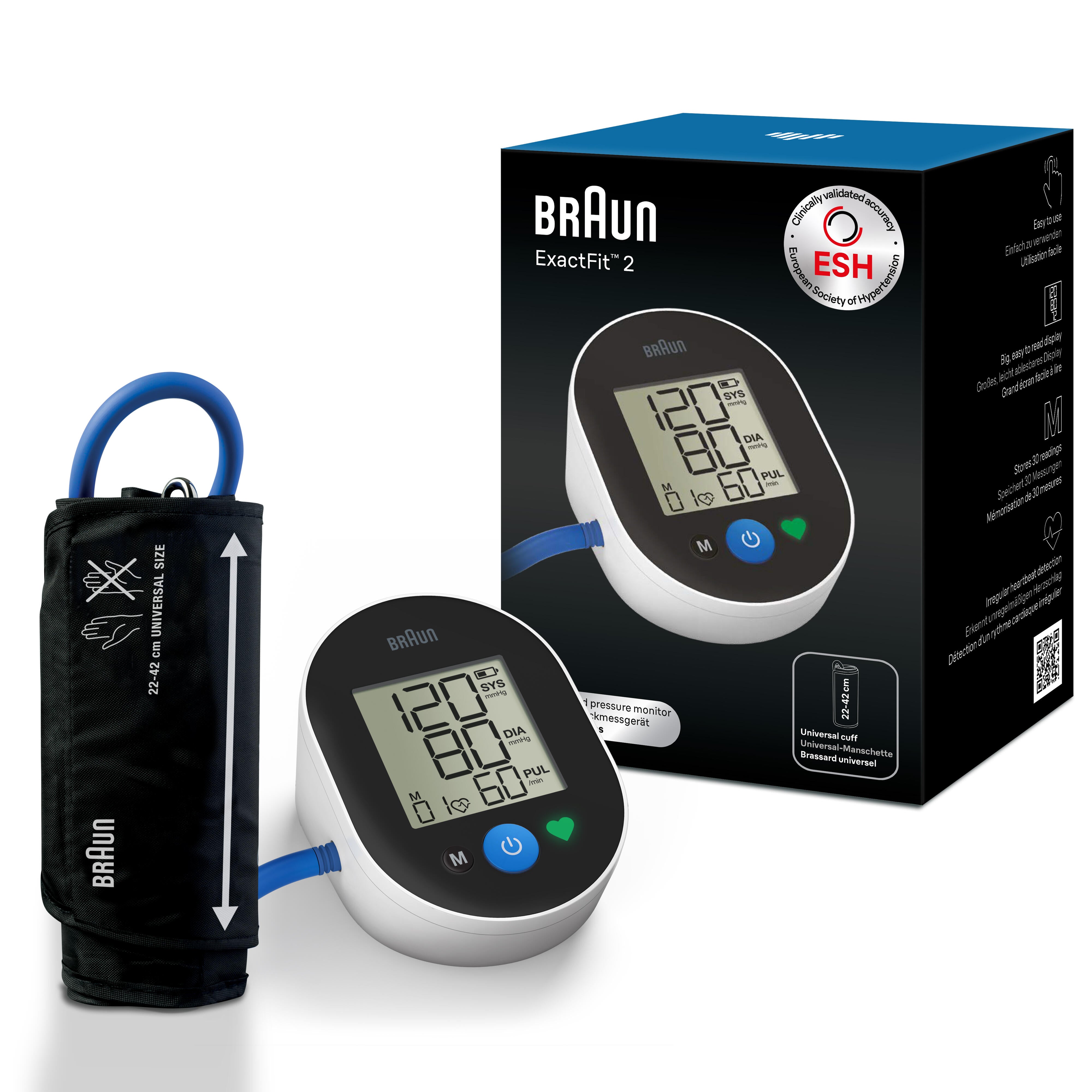 Braun BUA4050EU ExactFit 2 Automatic Blood Pressure Monitor, 22-42cm Cuff with Irregular Heart Beat Detection