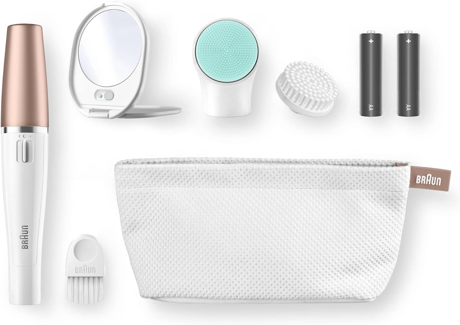 Braun FaceSpa Face Epilator, Hair Removal with Facial Cleansing Brush Head, Lighted Mirror and Beauty Pouch, 851V, White