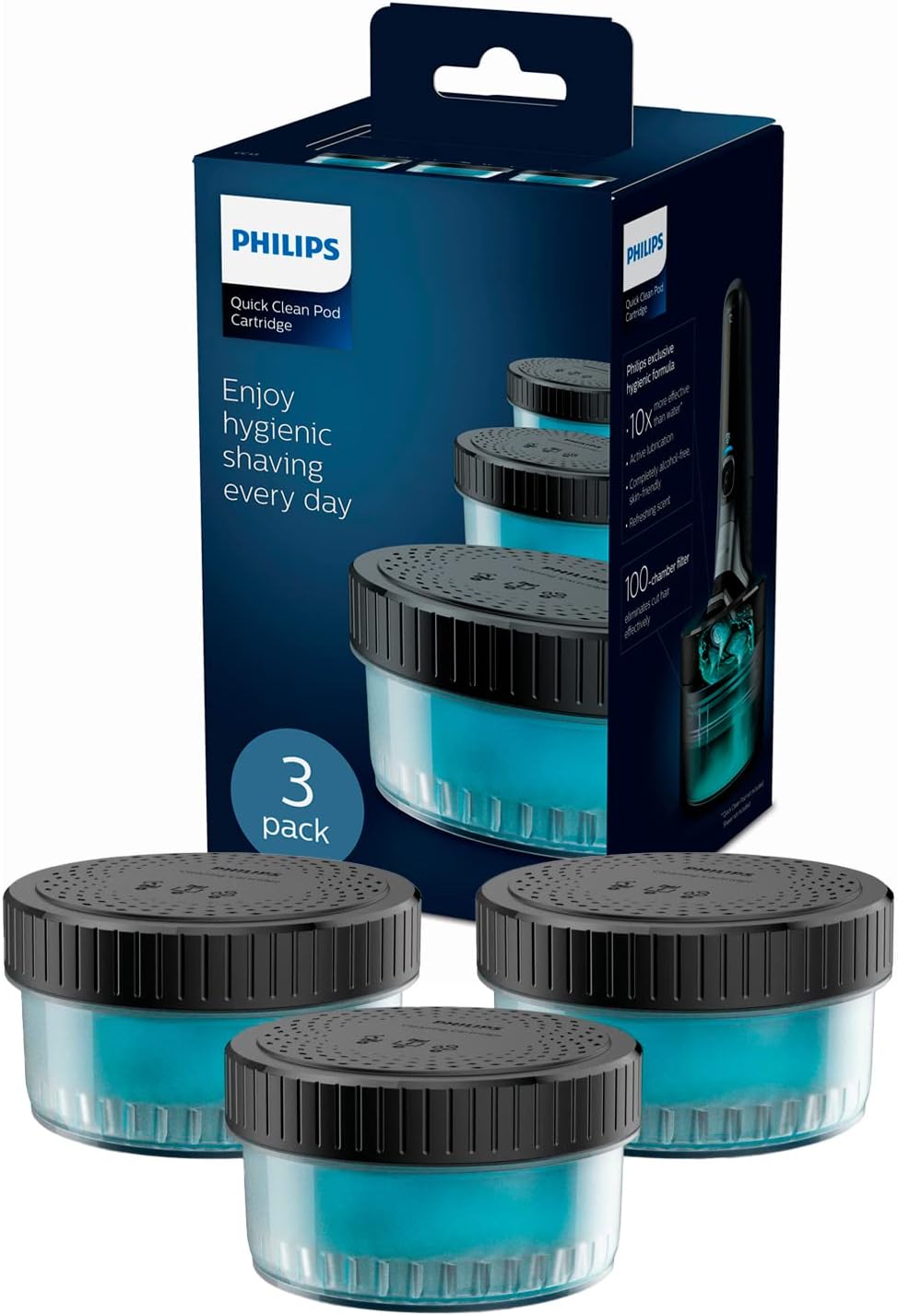 Philips Quick Clean Pod Cartridge for Electric Shaver, 3-Pack, Quick Clean Pod Compatible - CC13/50