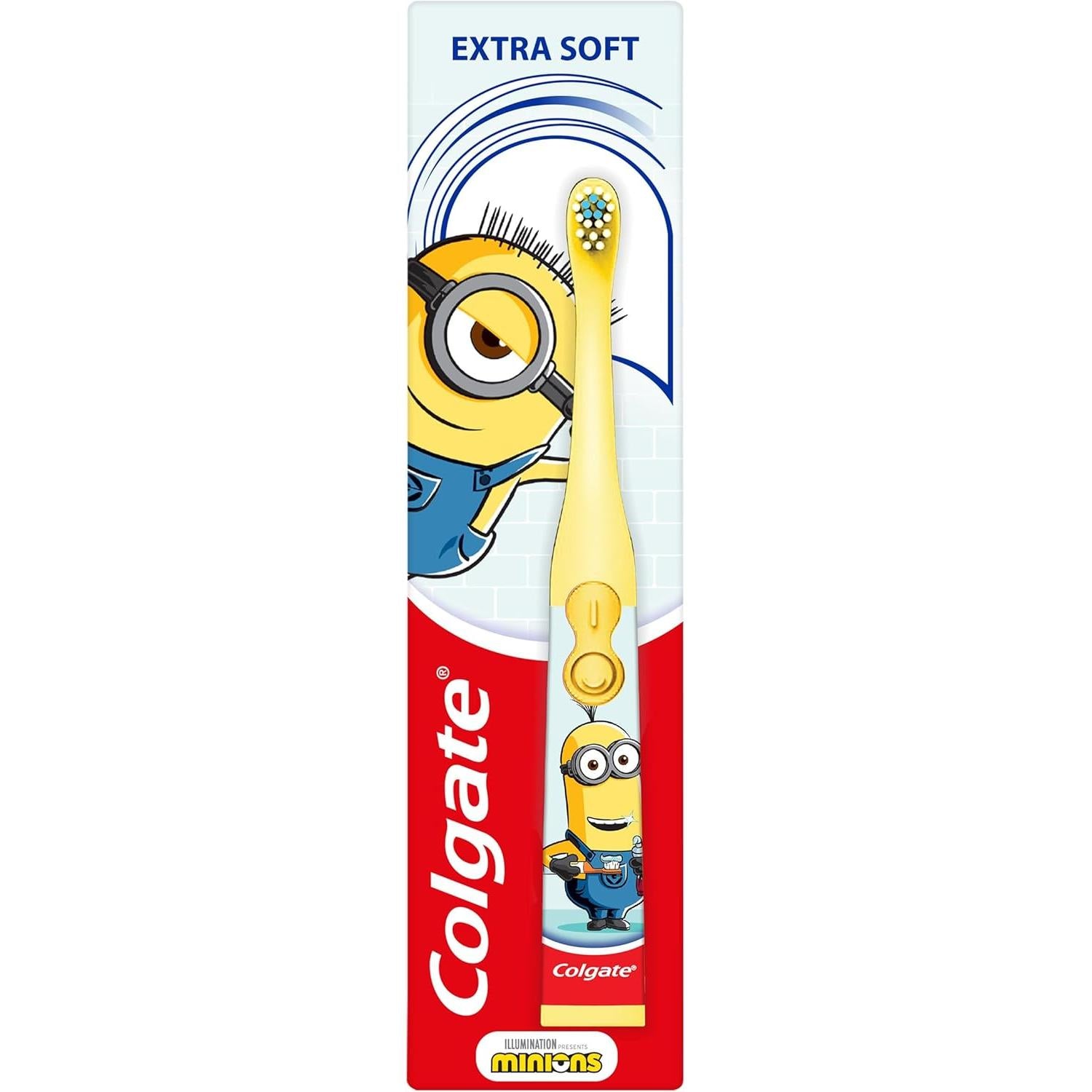 Colgate Minions Kids Toothbrush, Battery-Powered Toothbrush for Kids with Extra Soft Bristles, Yellow Toothbrush for Ages 3 and Up,