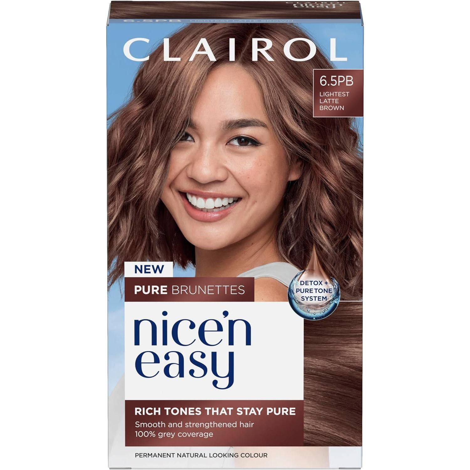 Clairol Nice n’ Easy Pure Brunettes Hair Colour 6.5PB Lightest Latte Brown , Permanent Hair Dye
