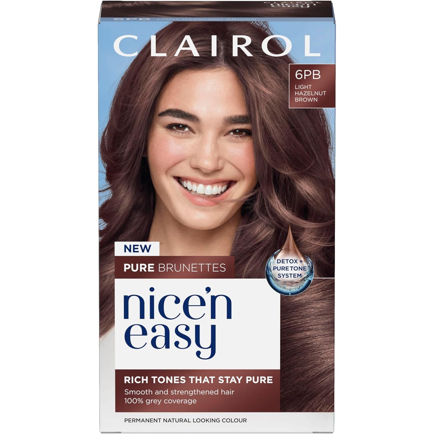 Clairol Nice n’ Easy Pure Brunettes Hair Colour 6PB Light Hazelnut Brown , Permanent Hair Dye