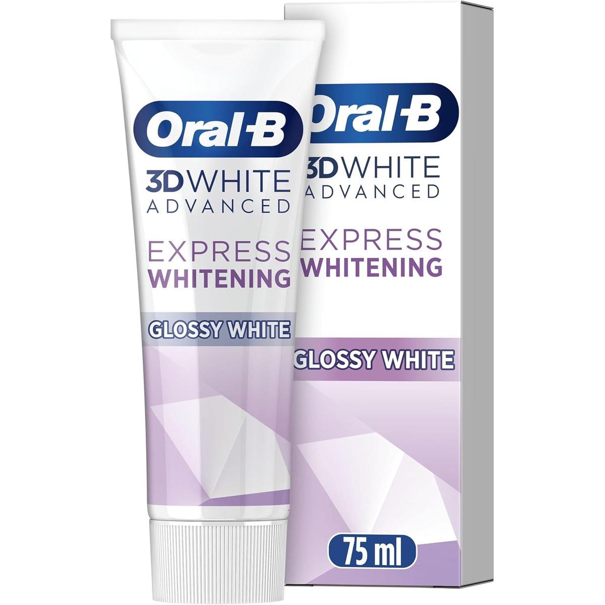 Oral-B 3D White Advanced Toothpaste, Express Whitening, Glossy White, 75 ml, Teeth Whitening & Teeth Stain Removal, Eucalyptus Mint Flavour - Healthxpress.ie