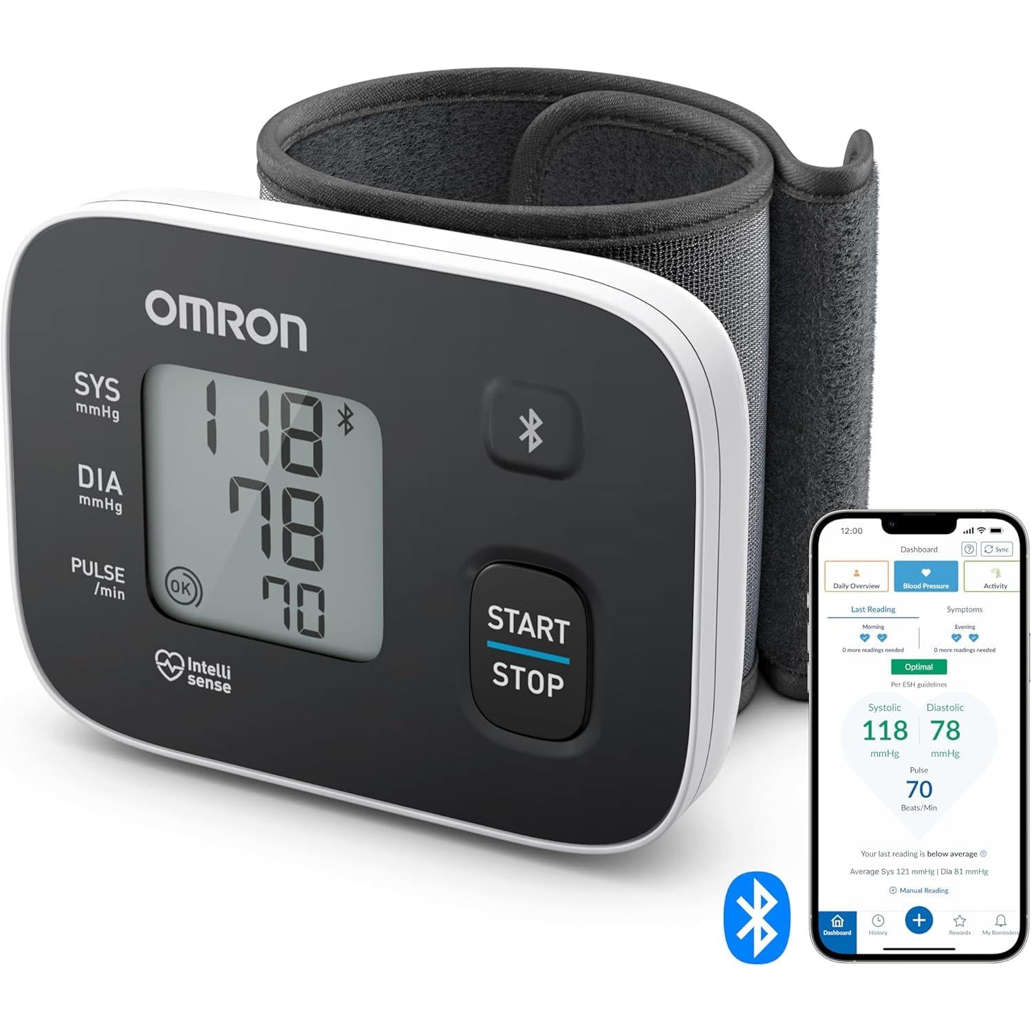 OMRON RS3 Intelli IT Wrist Blood Pressure Monitor - Wrist BP Monitor with BP Cuff and 30 Readings