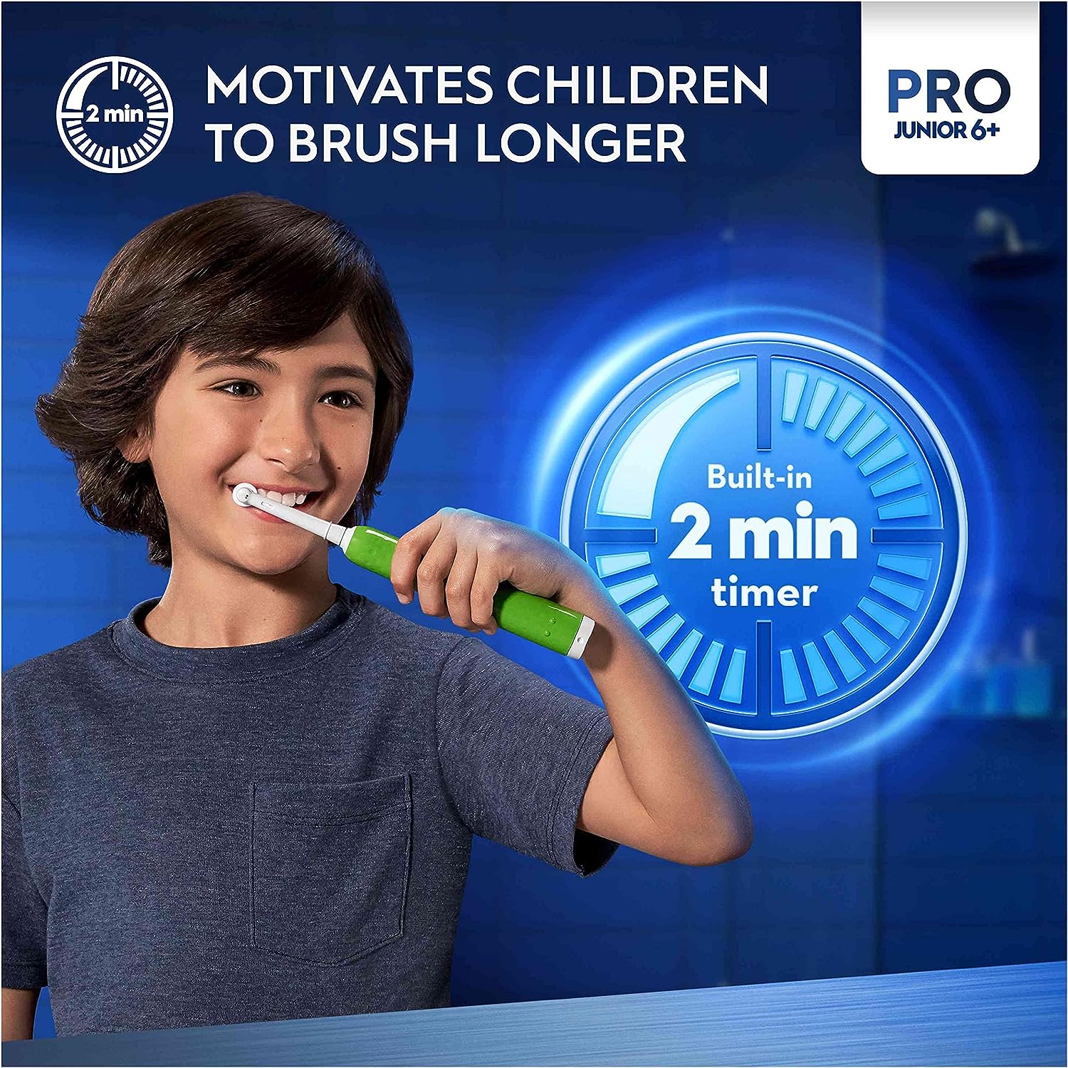 Oral-B Pro Junior Kids Electric Toothbrush, Sensitive Mode, For Ages 6+, Green