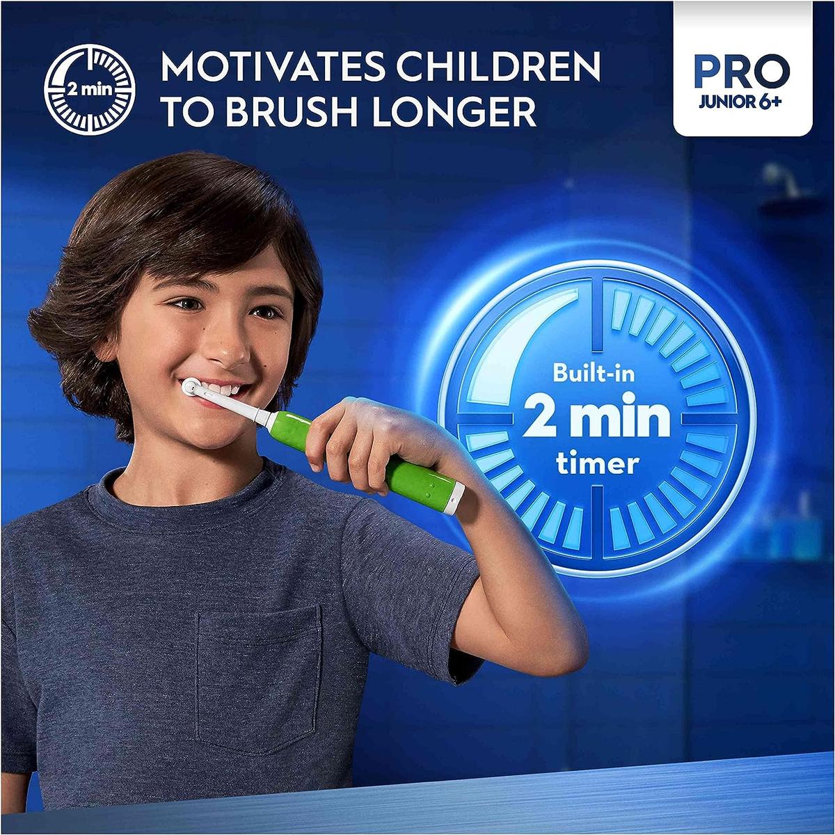 Oral-B Pro Junior Kids Electric Toothbrush, Sensitive Mode, For Ages 6+, Green - Healthxpress.ie
