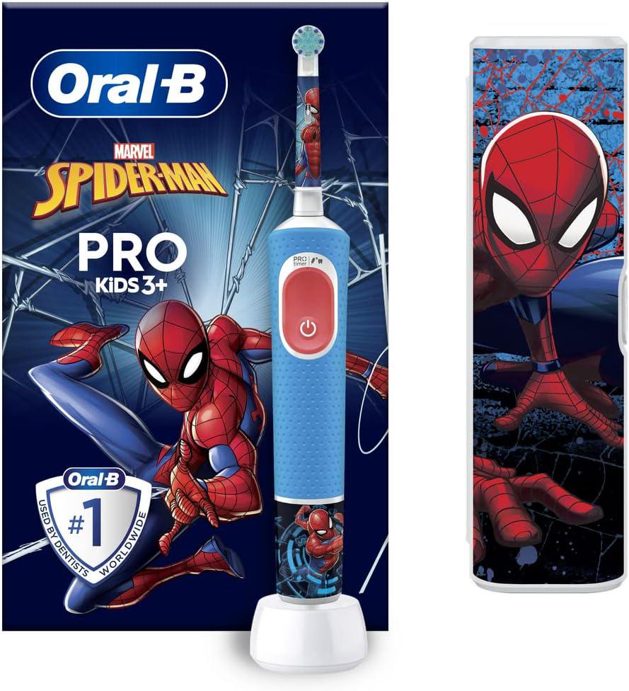 Oral-B Pro Spiderman Kids Electric Toothbrush with Travel Case For Ages 3+ - Blue