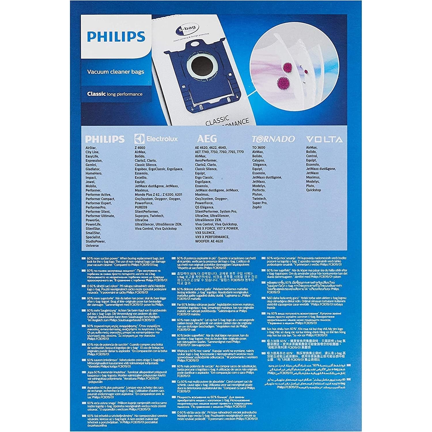 Philips FC8021/03 S-Bag Classic Vacuum Cleaner Bags - Pack of 4