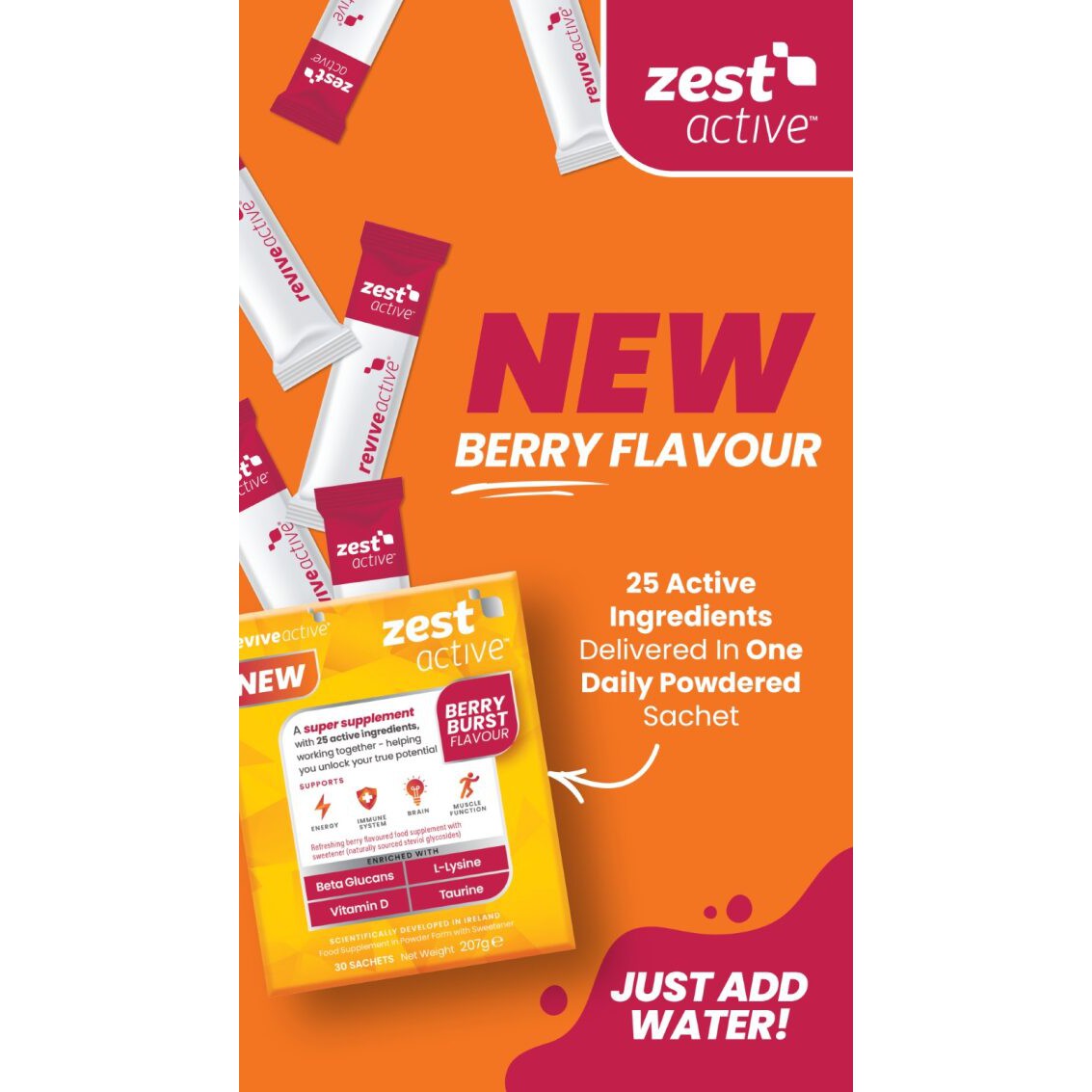 Revive Active Super Supplement Zest Active Berry Burst  Flavour 30 day pack