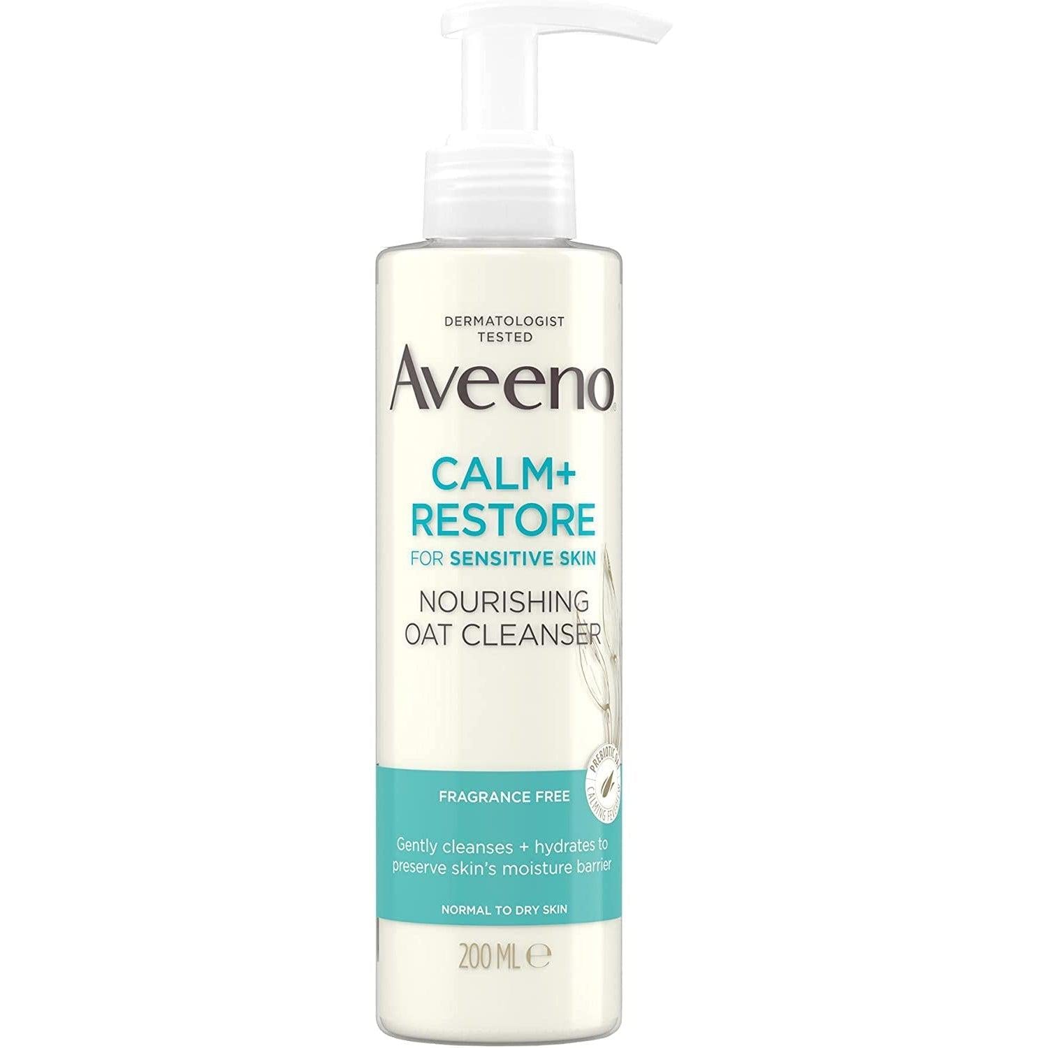 Aveeno Face Calm + Restore Nourishing Oat Cleanser, Gently Cleanses, For Sensitive Skin,Fragrance Free, 200ml - Healthxpress.ie