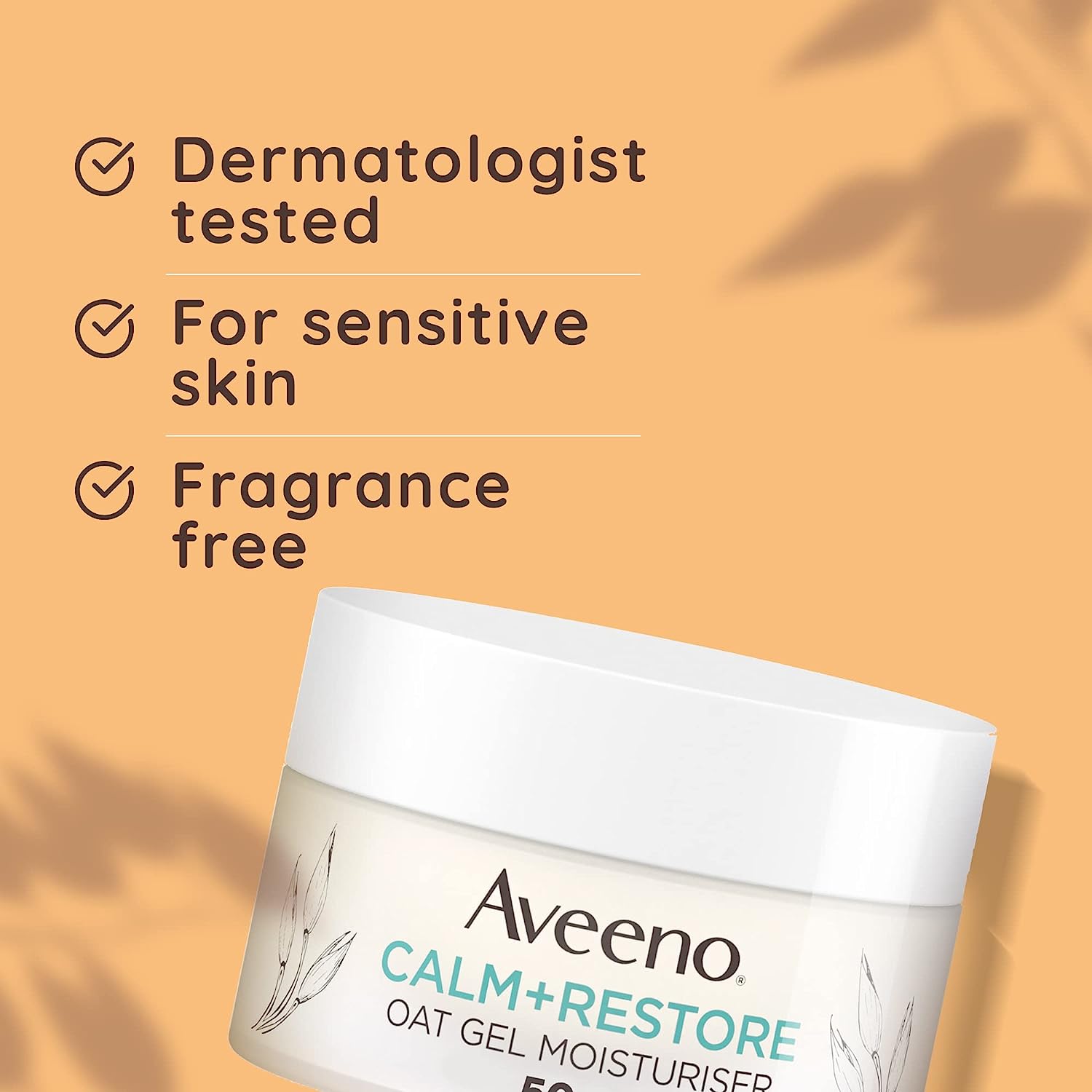Aveeno Face Calm+Restore Oat Gel Moisturiser, 24-Hour Moisturisation, Fragrance Free, 50ml