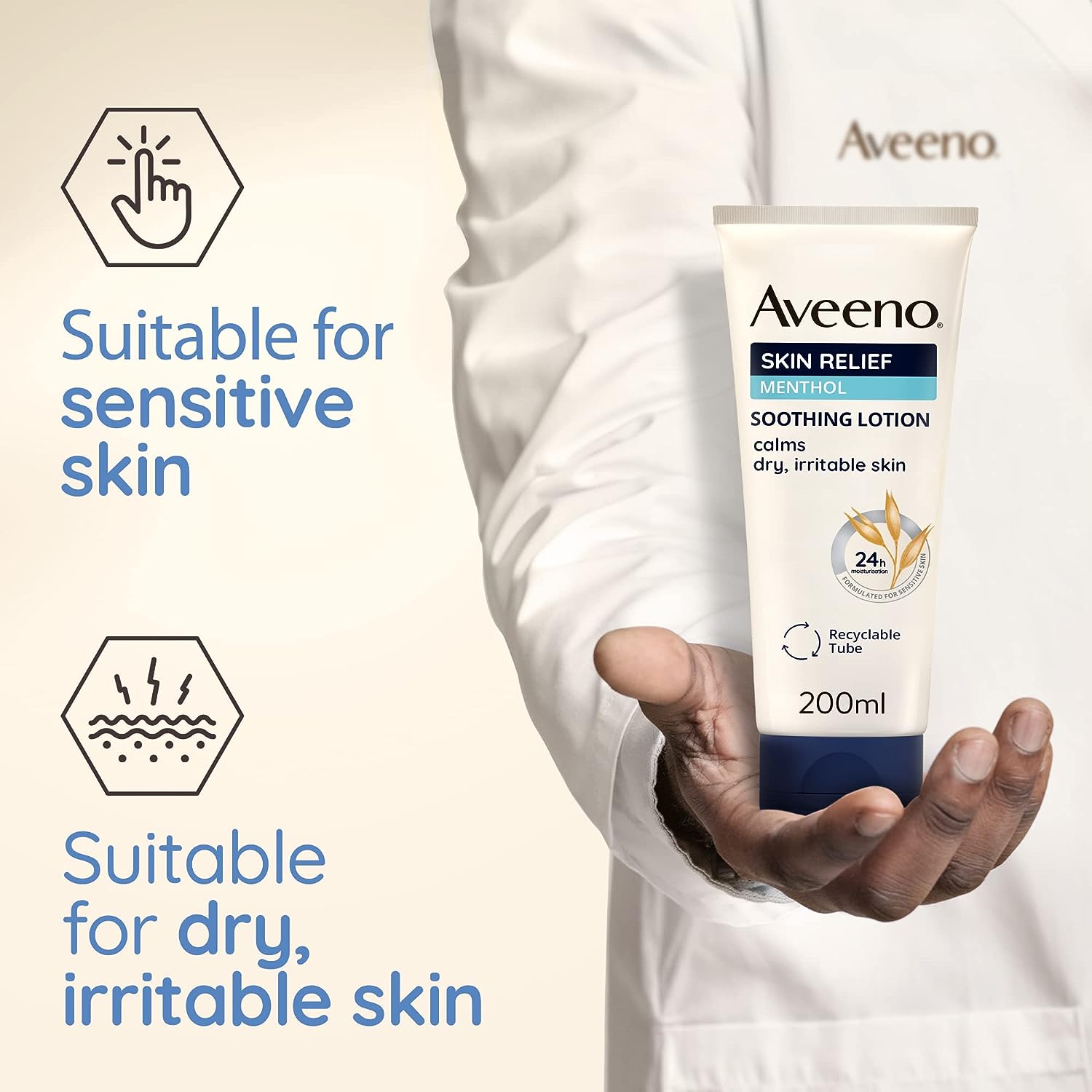 Aveeno, Skin Relief, Soothing Menthol Lotion, For Dry Sensitive & Irritable Skin, Shea Butter, 200ml