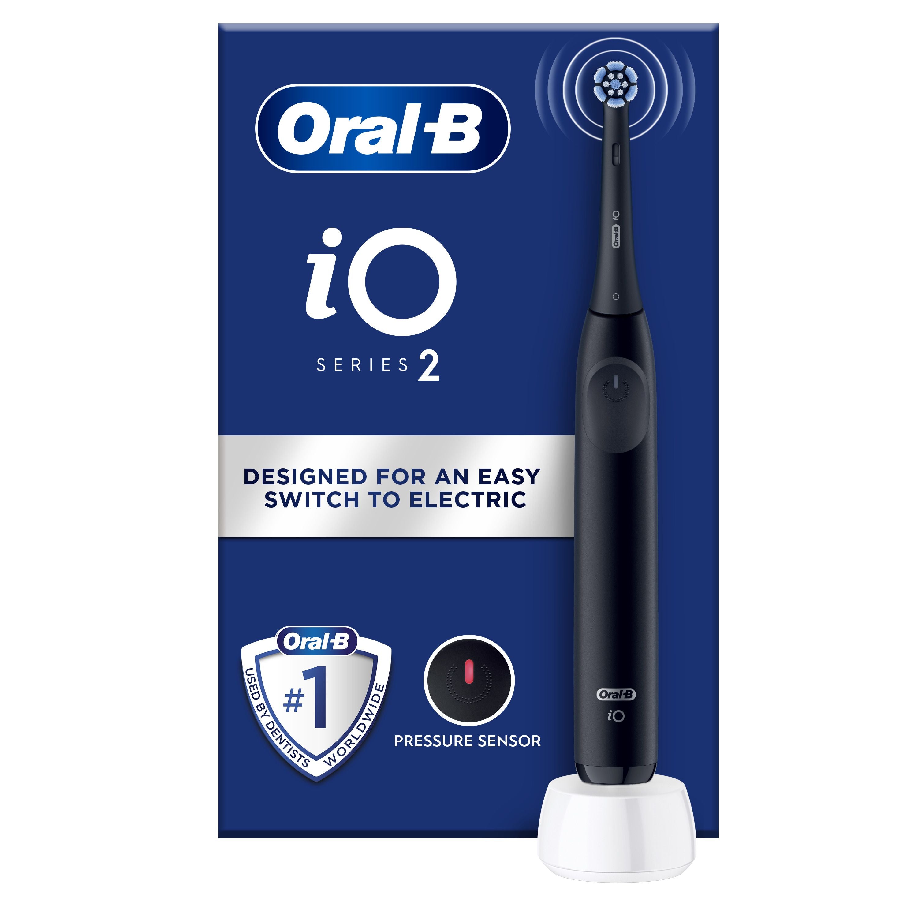 Oral-B iO2 Night Black Electric Toothbrush, 1 Toothbrush Head, Designed by Braun