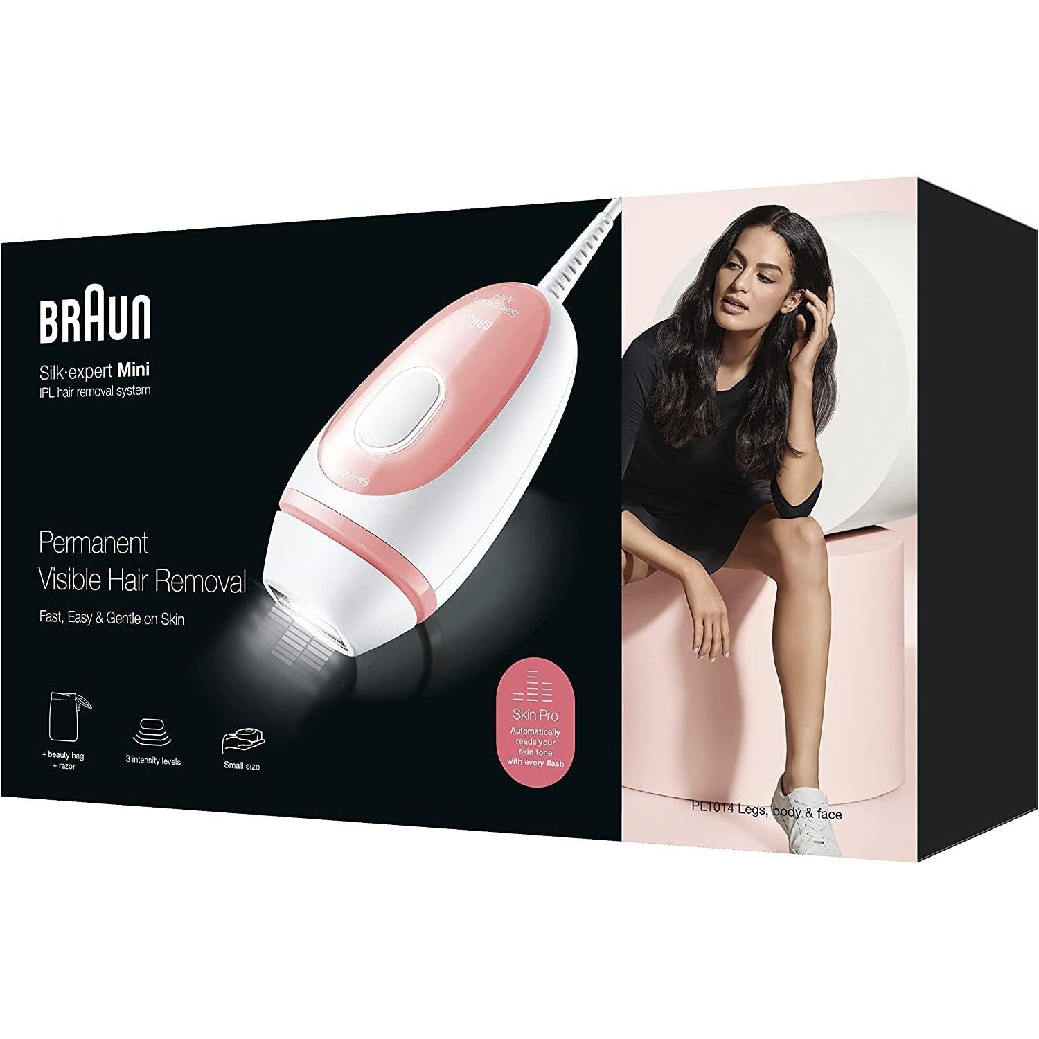 Braun IPL Silk·Expert Mini PL1014 Latest Generation IPL for Women, Permanent Visible Hair Removal, White/Pink, with Travel Pouch, - Healthxpress.ie