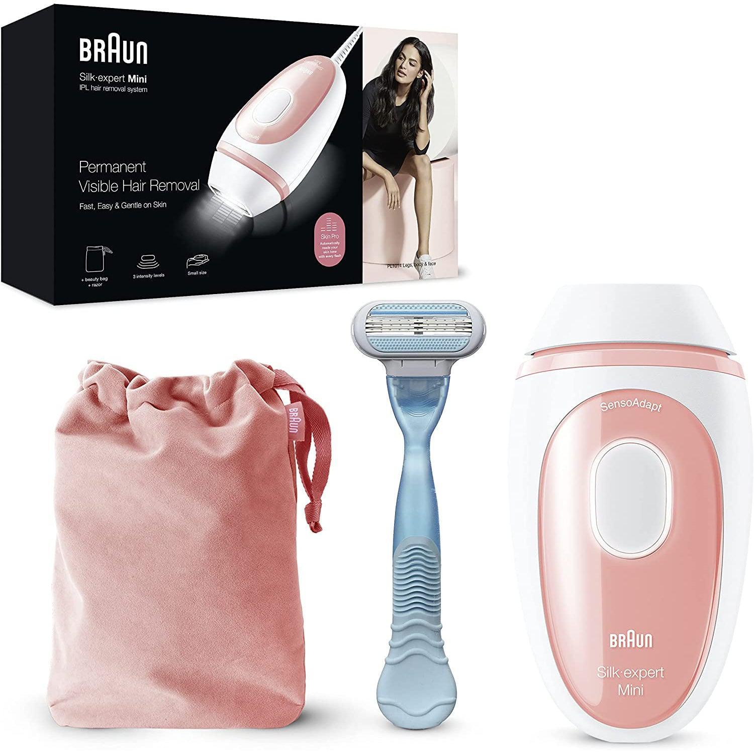 Braun IPL Silk·Expert Mini PL1014 Latest Generation IPL for Women, Permanent Visible Hair Removal, White/Pink, with Travel Pouch, - Healthxpress.ie
