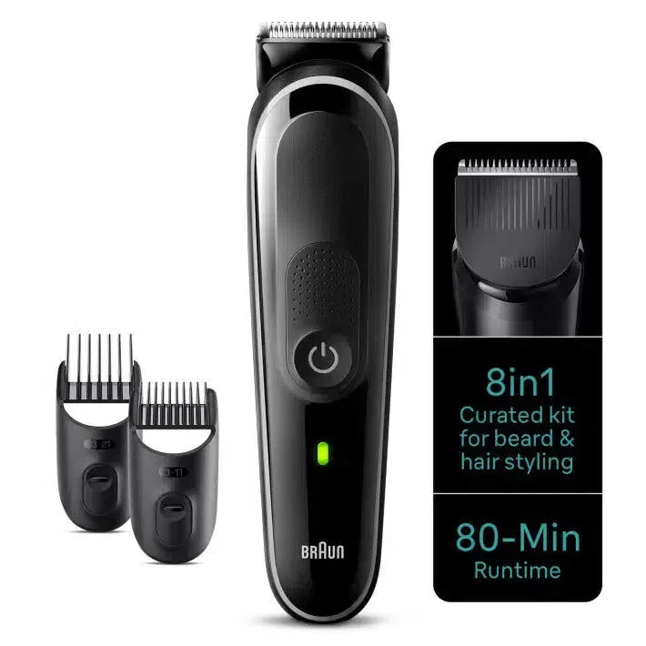 Braun 8-in-1 Style Kit Series 3 MGK3440 Beard & Hair Styling . With 80min Runtime + Pouch, Grey