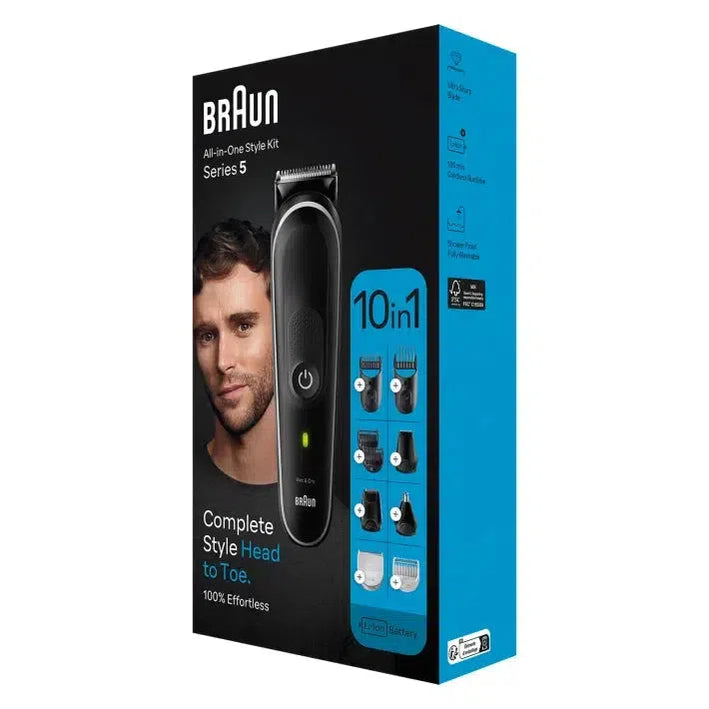 Braun 10-in-1 Style Kit Series 5 MGK5440 Beard, Body & Hair. With 100min Runtime + Pouch, Grey
