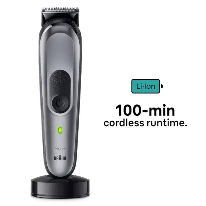 Braun 11-in-1 Style Kit 7 MGK7440 Beard, Body & Hair. With metal blade, 100min Runtime + Pouch, Grey
