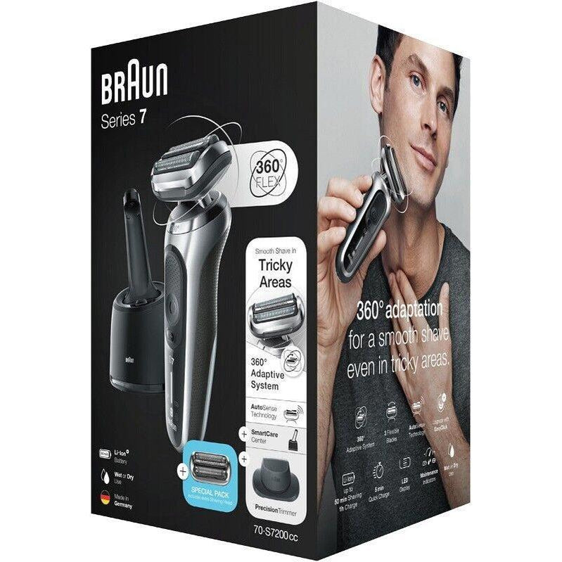 Braun Series 7 70-S7200cc Wet & Dry shaver with SmartCare center and 1 attachment, silver. - Healthxpress.ie