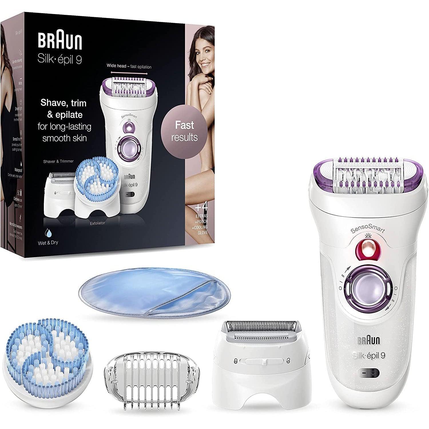 Braun Silk-épil 9, Epilator for Long Lasting Hair Removal, 4 Extras, Pouch, Cooling Glove, 9-735 - Healthxpress.ie
