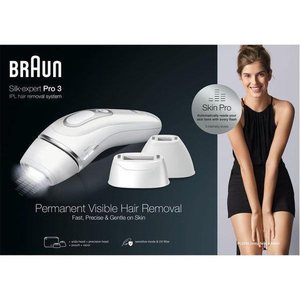 Braun Silk Expert Pro 3 PL3233 Corded IPL Hair Removal - White & Silver - Healthxpress.ie