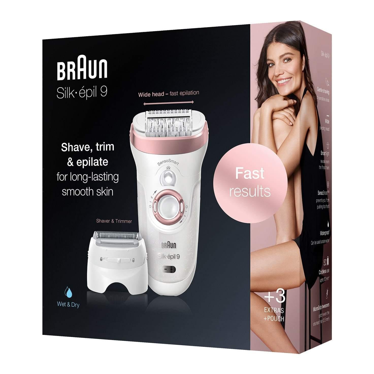 Braun Women's Silk-épil 9-720 Wet and Dry Epilator with 4 Extras - Pink/White - Healthxpress.ie