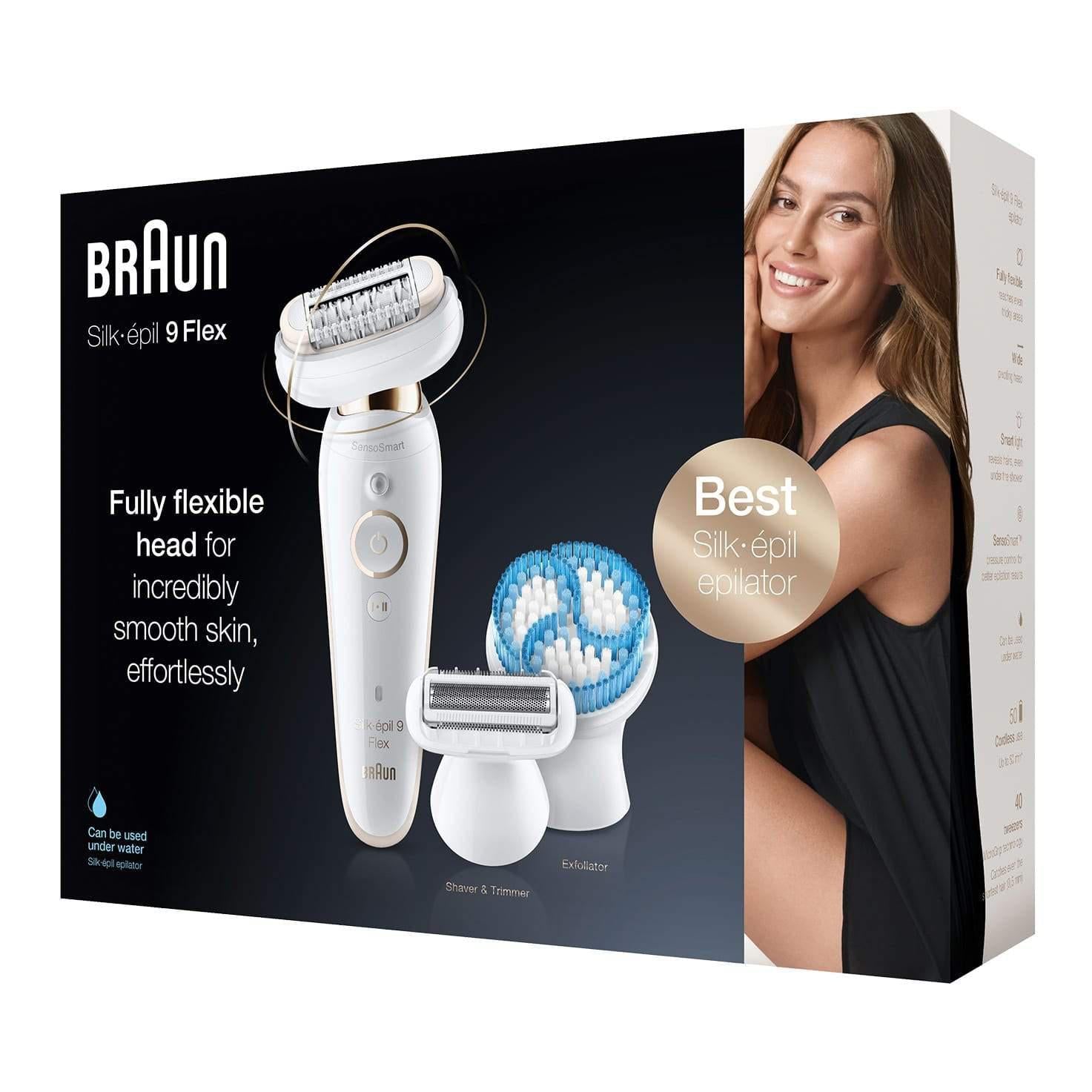 Braun Women's Silk-Epil 9 Flex 9010 Wet & Dry Epilator - with 6 Extras - White - Healthxpress.ie