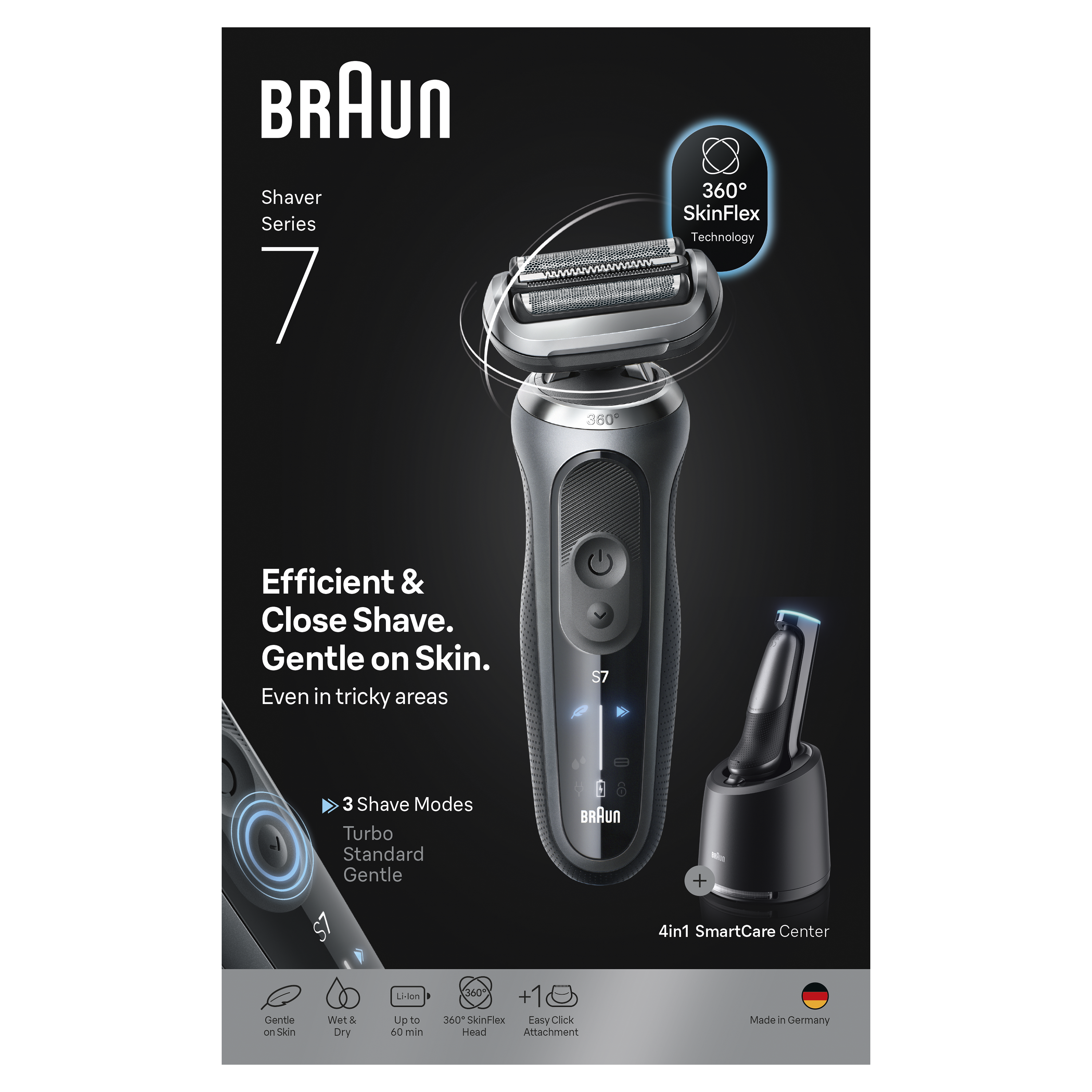 Braun Series 7 Electric Shaver, SmartCare Center, +1 Attachment, 72-G7200CC, Grey