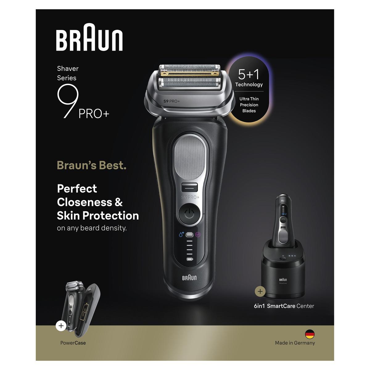Braun Series 9 PRO+ Electric Shaver, Pro SensoAdapt, SmartCare Center & Charging Case, 9670CC, Black