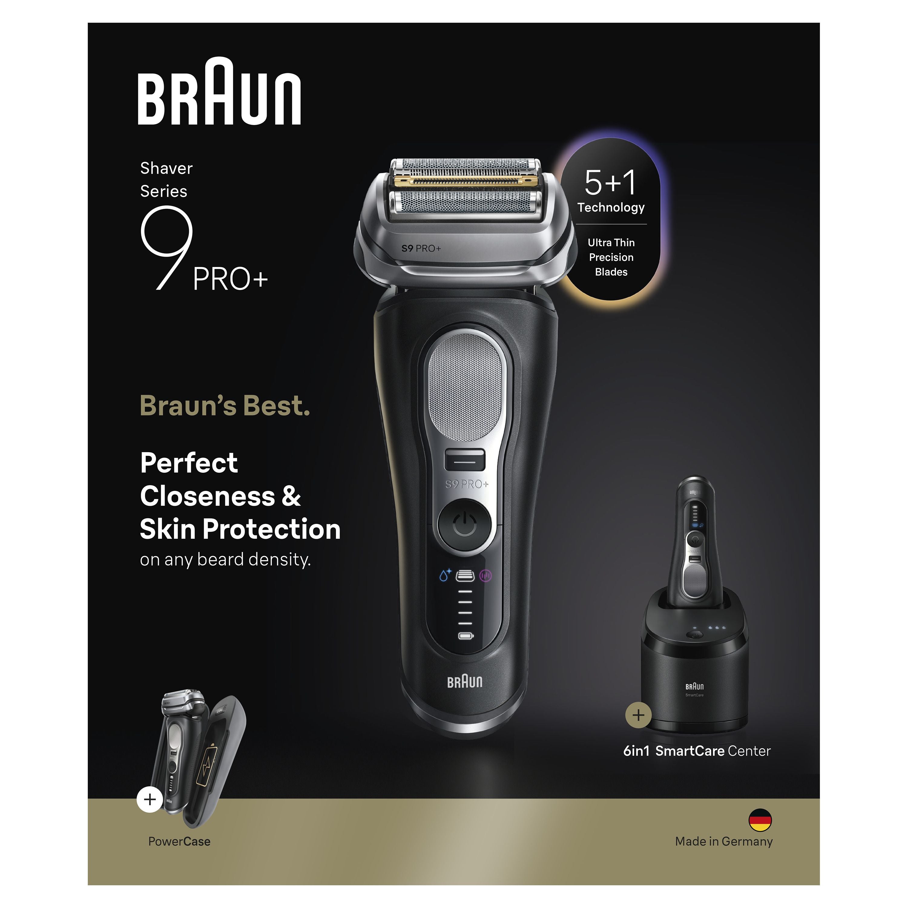 Braun Series 9 PRO+ Electric Shaver, Pro SensoAdapt, SmartCare Center & Charging Case, 9670CC, Black