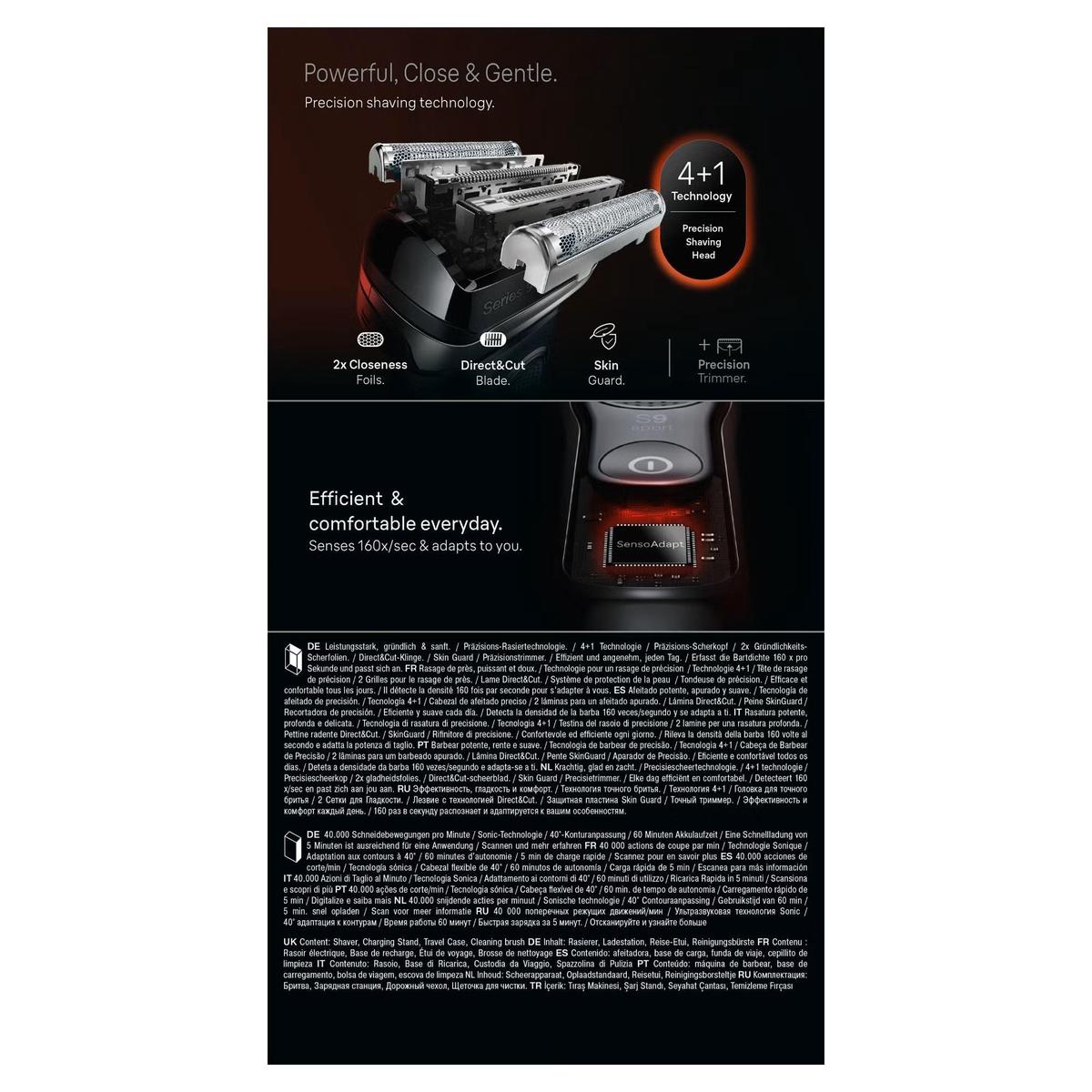 Braun Series 9 Sport S9110s Electric Shaver for Men With Travel Case, Black