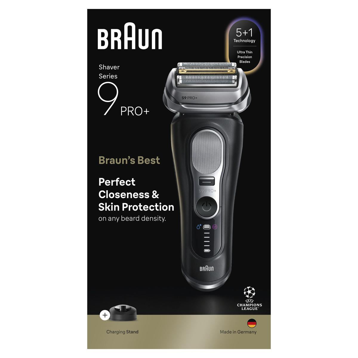 Braun Series 9 PRO+ Electric Shaver, Pro SensoAdapt, Charging Stand, 9610S, Black