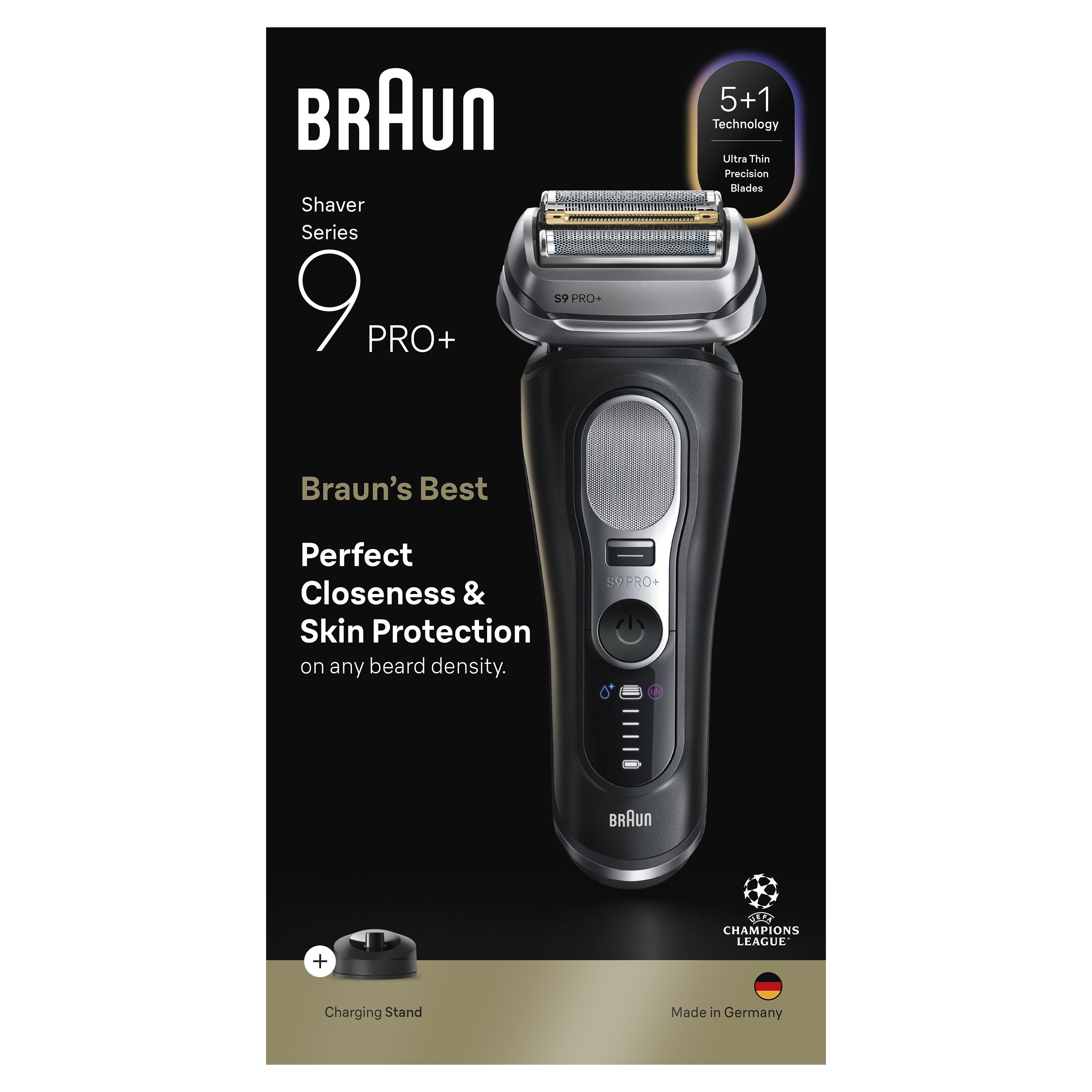 Braun Series 9 PRO+ Electric Shaver, Pro SensoAdapt, Charging Stand, 9610S, Black