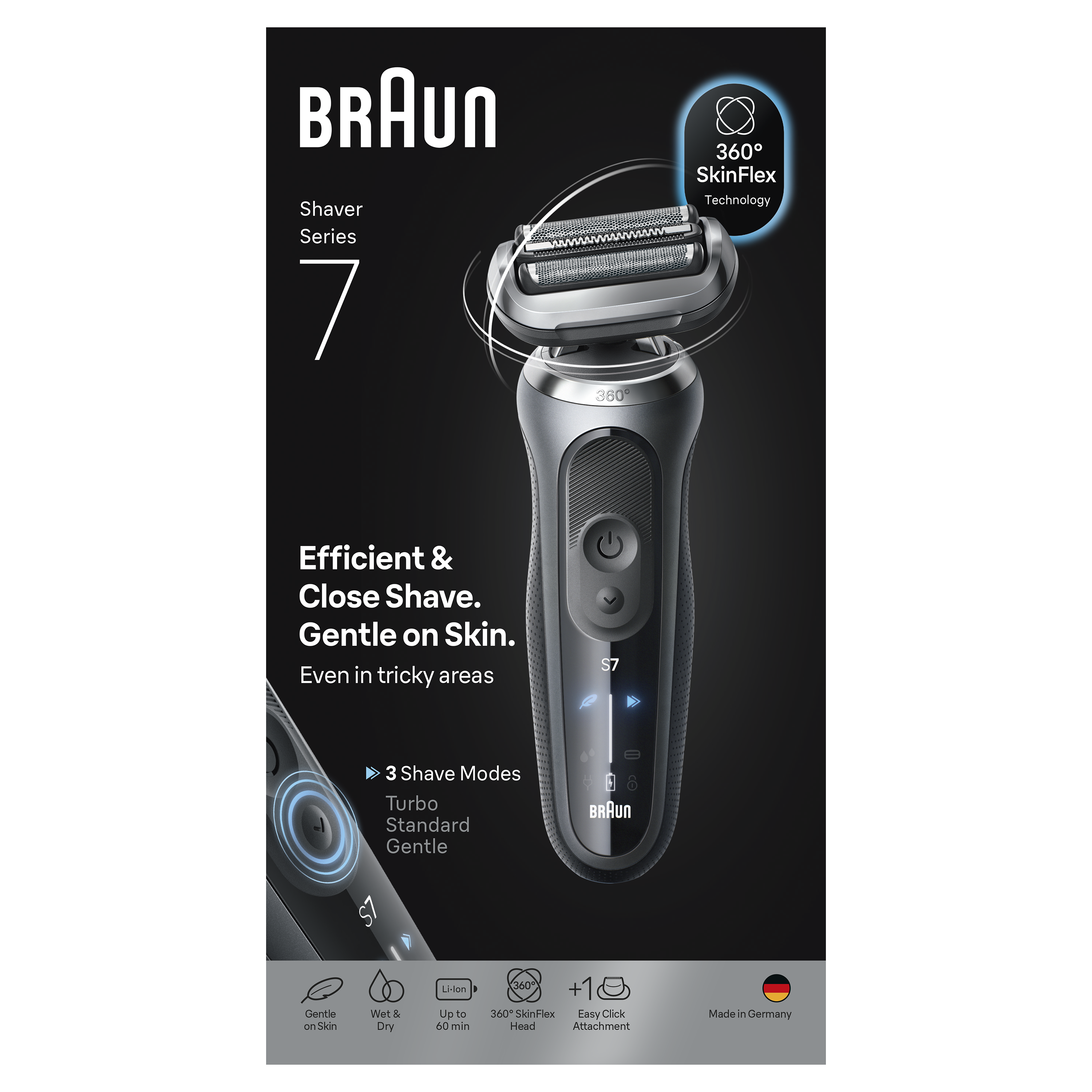 Braun Series 7 Electric Shaver, +1 Attachment, 72-G1200S, Grey