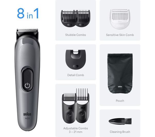 BRAUN All-in-One Series 3 AIO3540 8-in-1 Grooming Kit - Grey
