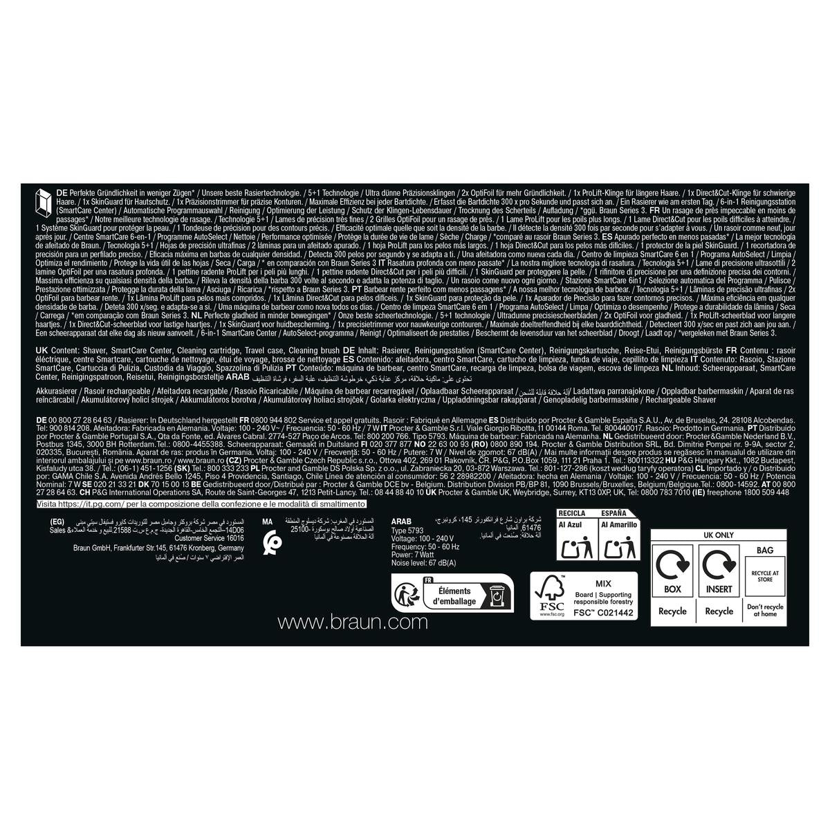 Silver Braun Series 9 PRO+ electric shaver packaging box with product details and SmartCare Center branding.