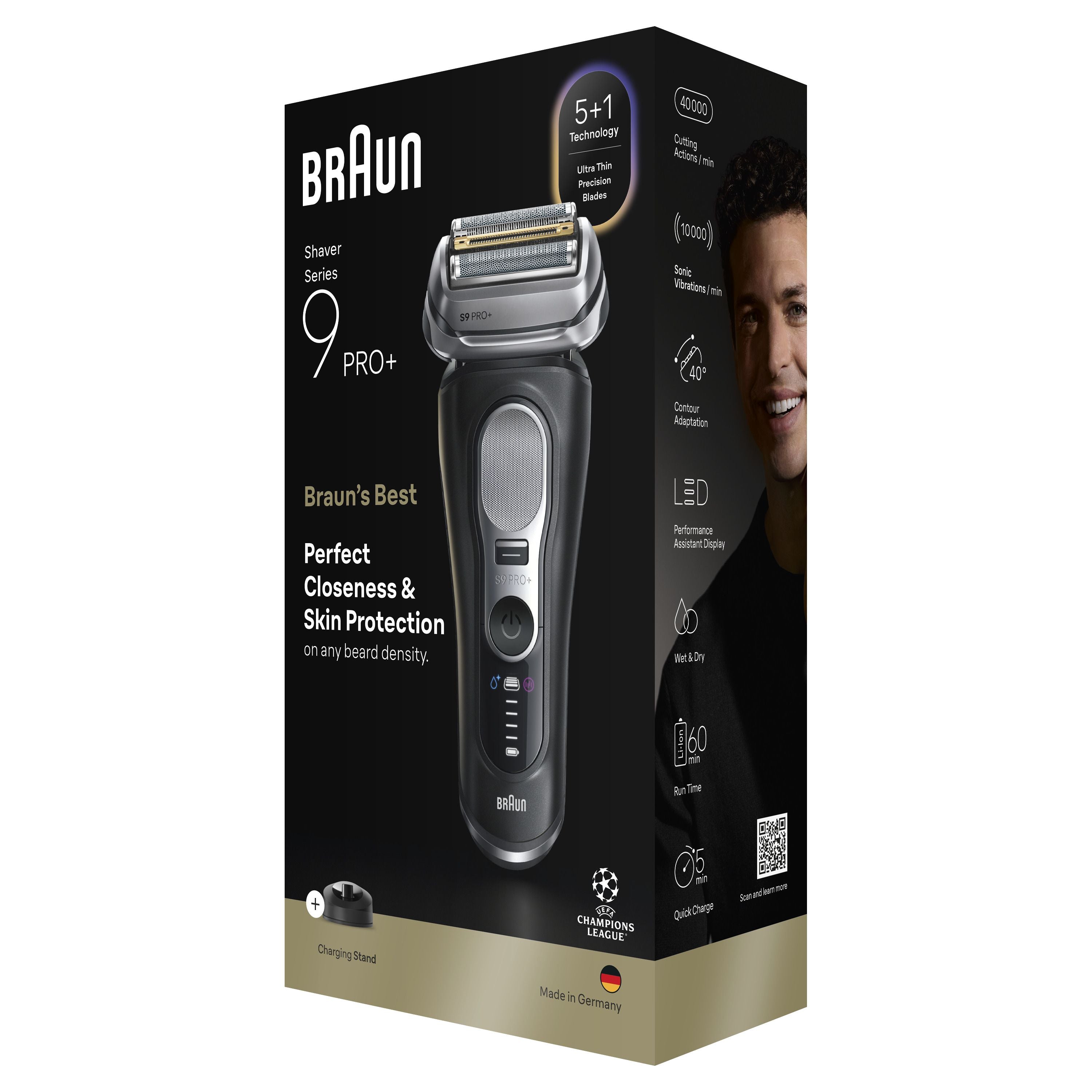 Braun Series 9 PRO+ Electric Shaver, Pro SensoAdapt, Charging Stand, 9610S, Black