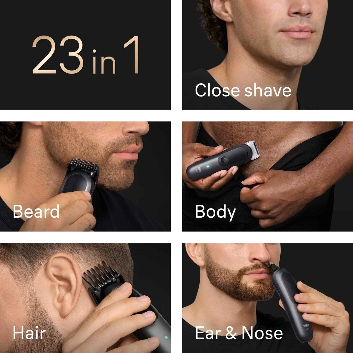 Braun All‑In‑One Trimmer Style Kit Series 9 AIO9560 23-in-1 Grooming Kit with 6 Attachments & Charging Stand, Grey