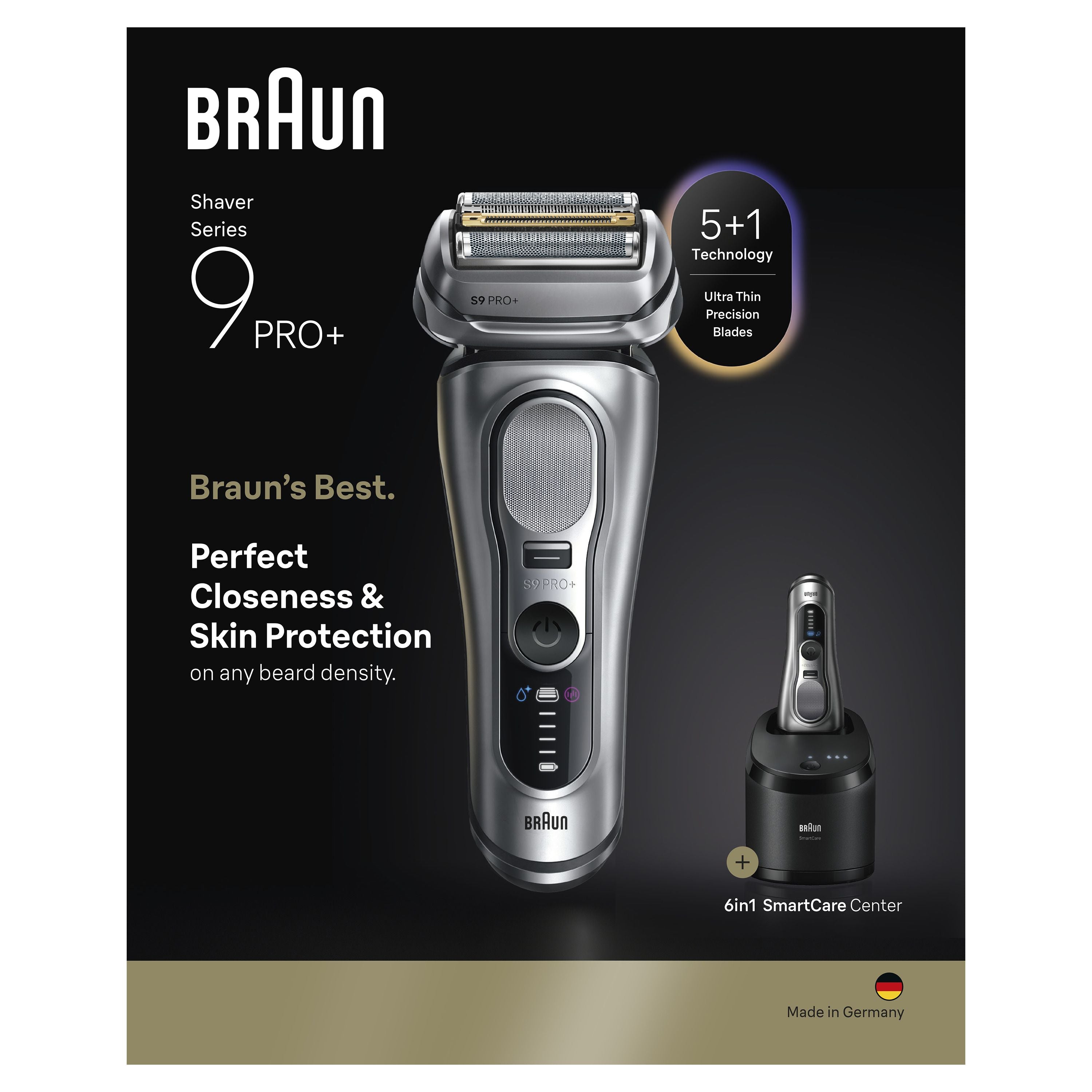 Braun Series 9 PRO+ Electric Shaver, Pro SensoAdapt, SmartCare Center, 9667CC, Silver