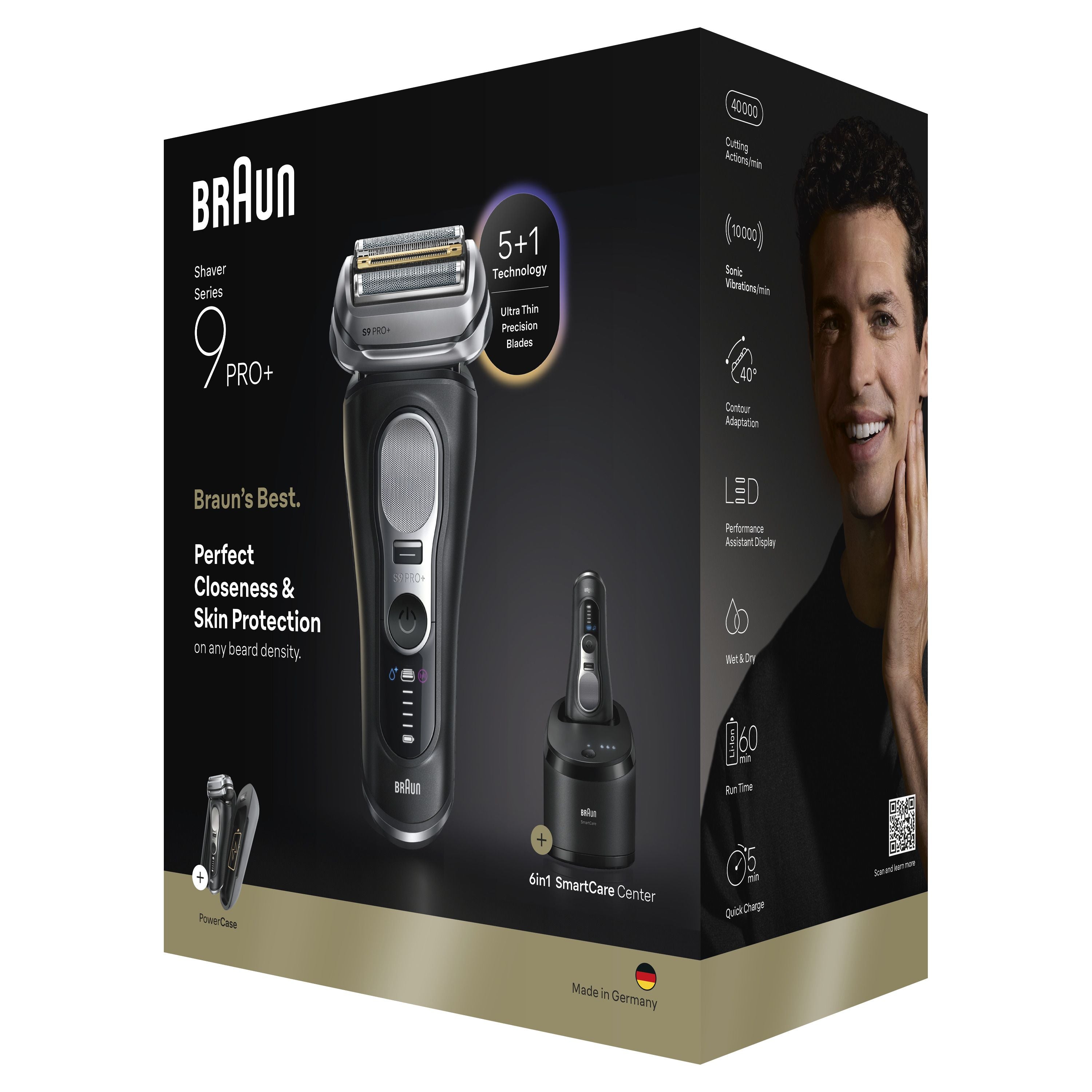 Braun Series 9 PRO+ Electric Shaver, Pro SensoAdapt, SmartCare Center & Charging Case, 9670CC, Black