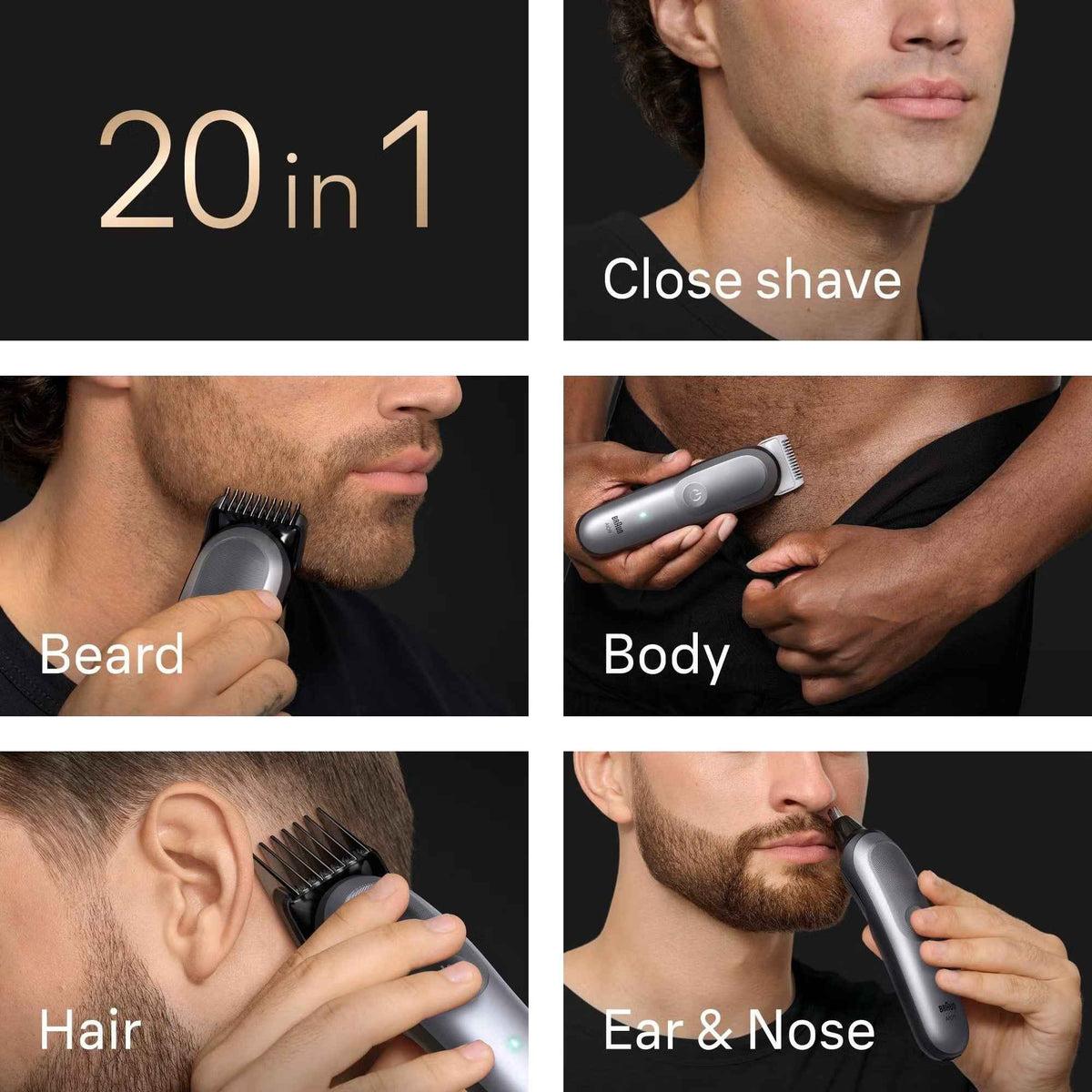 Braun All‑In‑One Trimmer Style Kit Series 9 AIO9540 20-in-1 Grooming Kit with 5 Attachments & Charging Stand, Grey