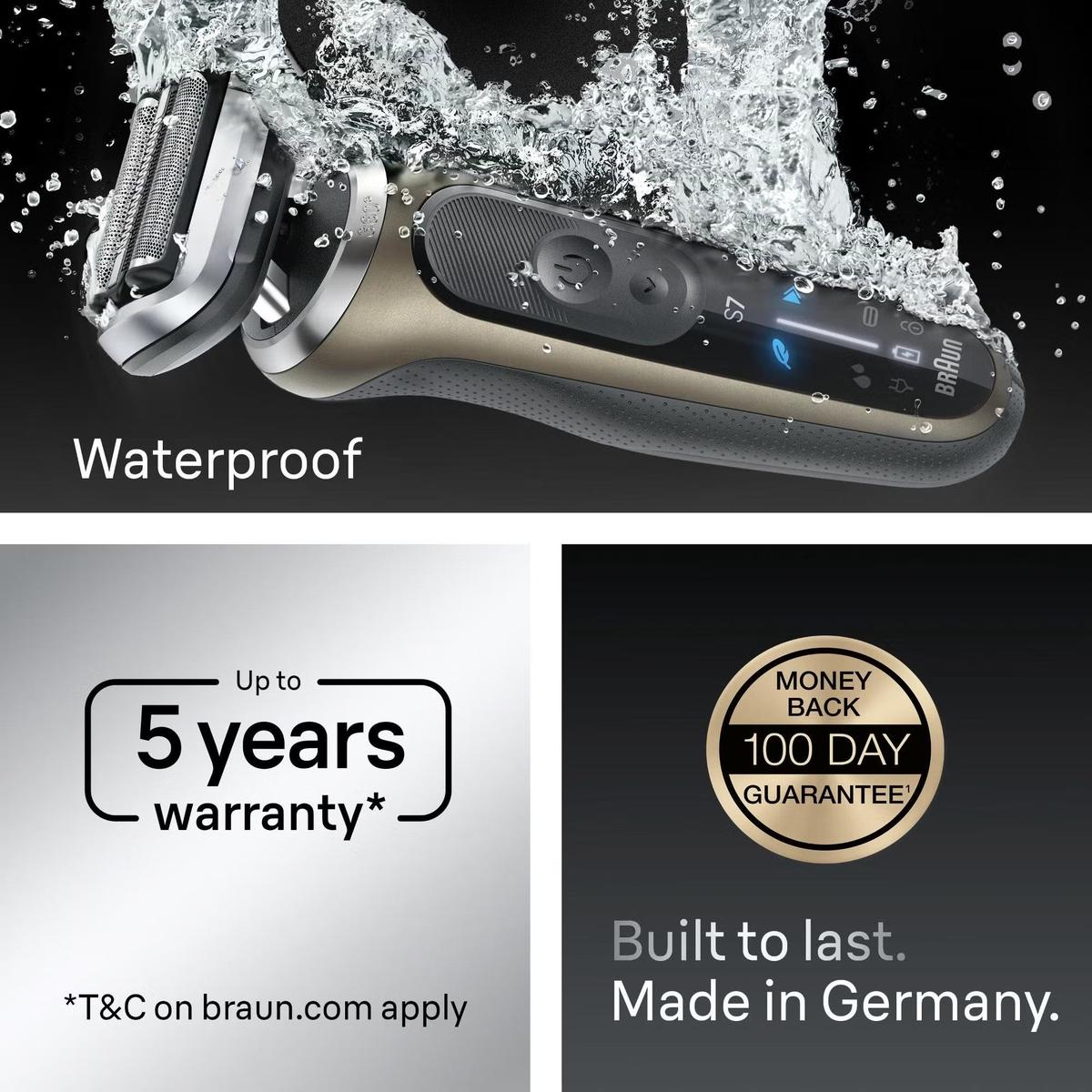 Braun Series 7 72-C7650cc Men's Electric Shaver with Cleaning System & Beard and Body Grooming tools, Gold